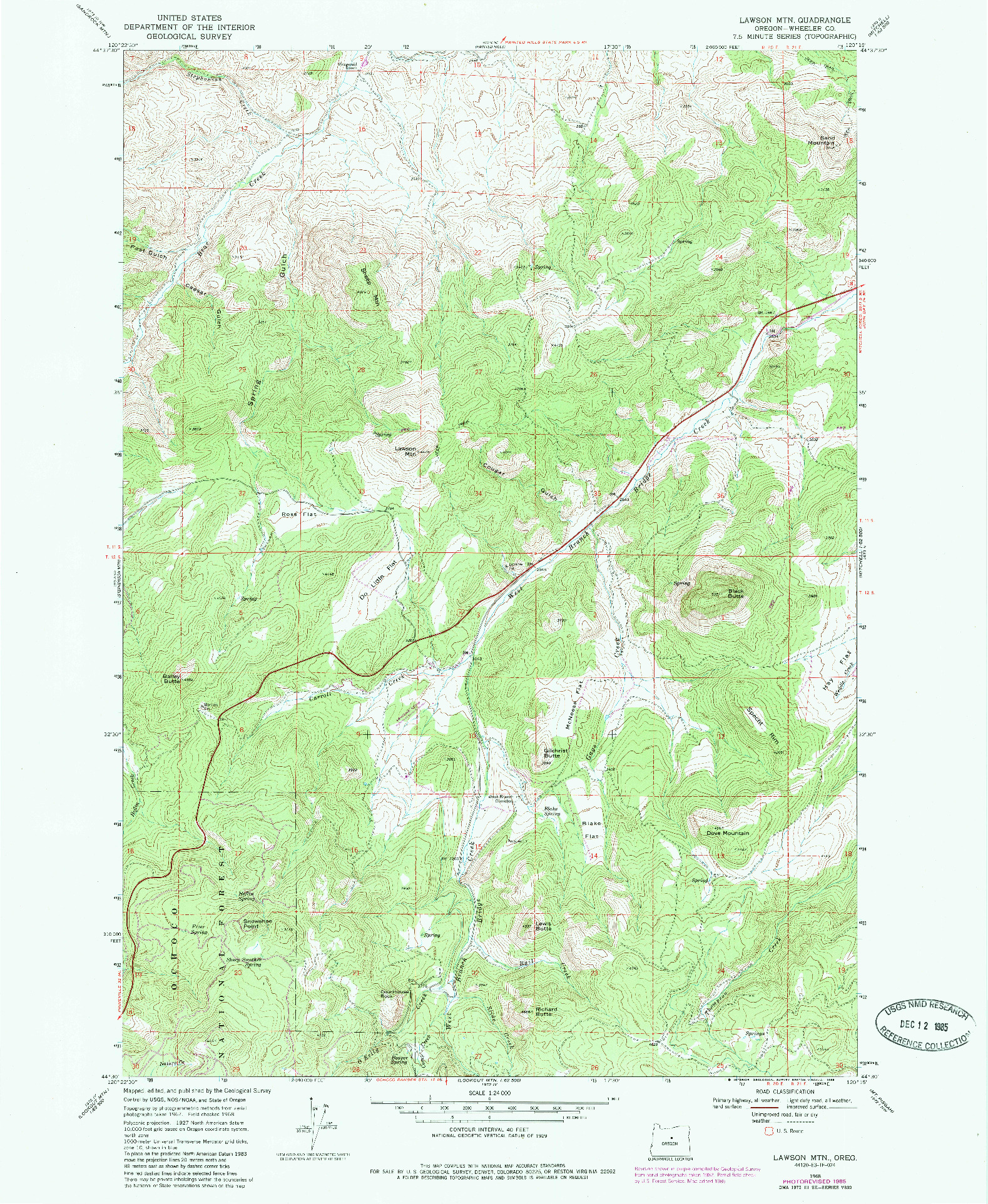 USGS 1:24000-SCALE QUADRANGLE FOR LAWSON MTN, OR 1968