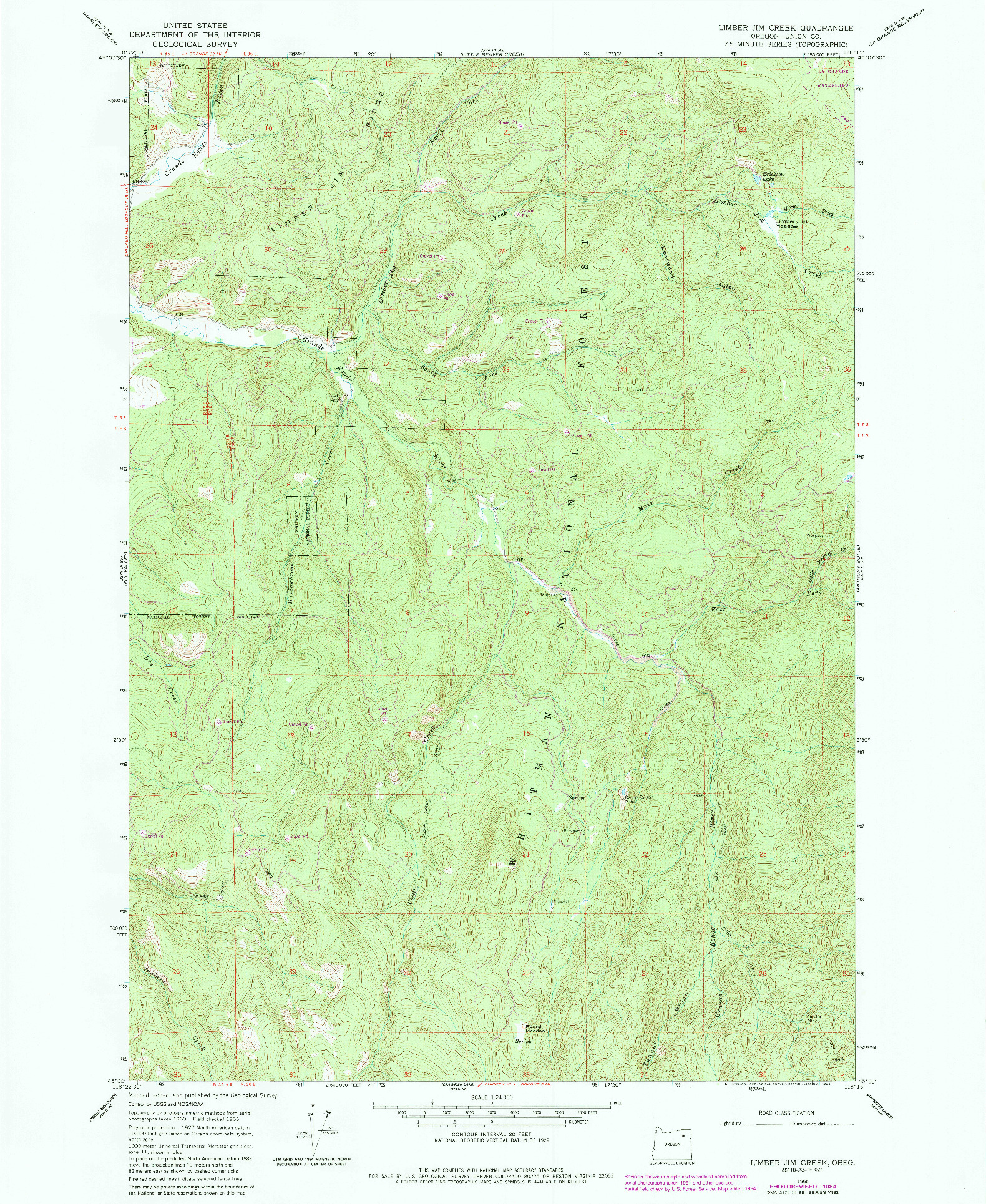 USGS 1:24000-SCALE QUADRANGLE FOR LIMBER JIM CREEK, OR 1965
