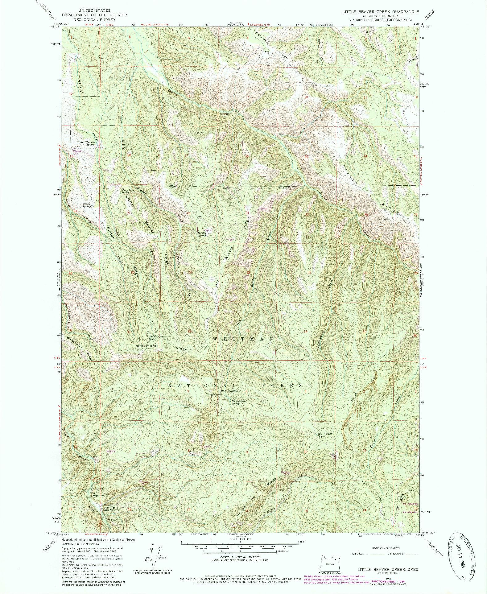 USGS 1:24000-SCALE QUADRANGLE FOR LITTLE BEAVER CREEK, OR 1965