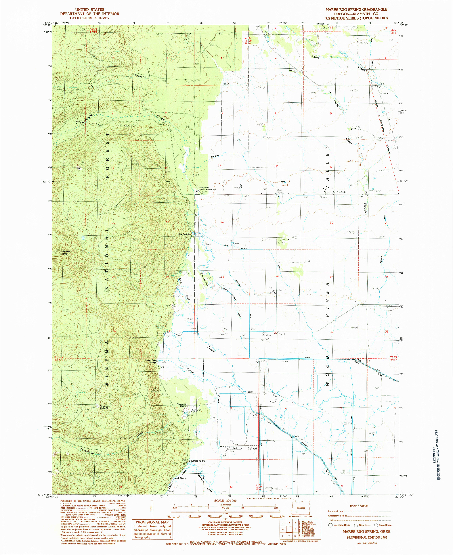 USGS 1:24000-SCALE QUADRANGLE FOR MARES EGG SPRING, OR 1985