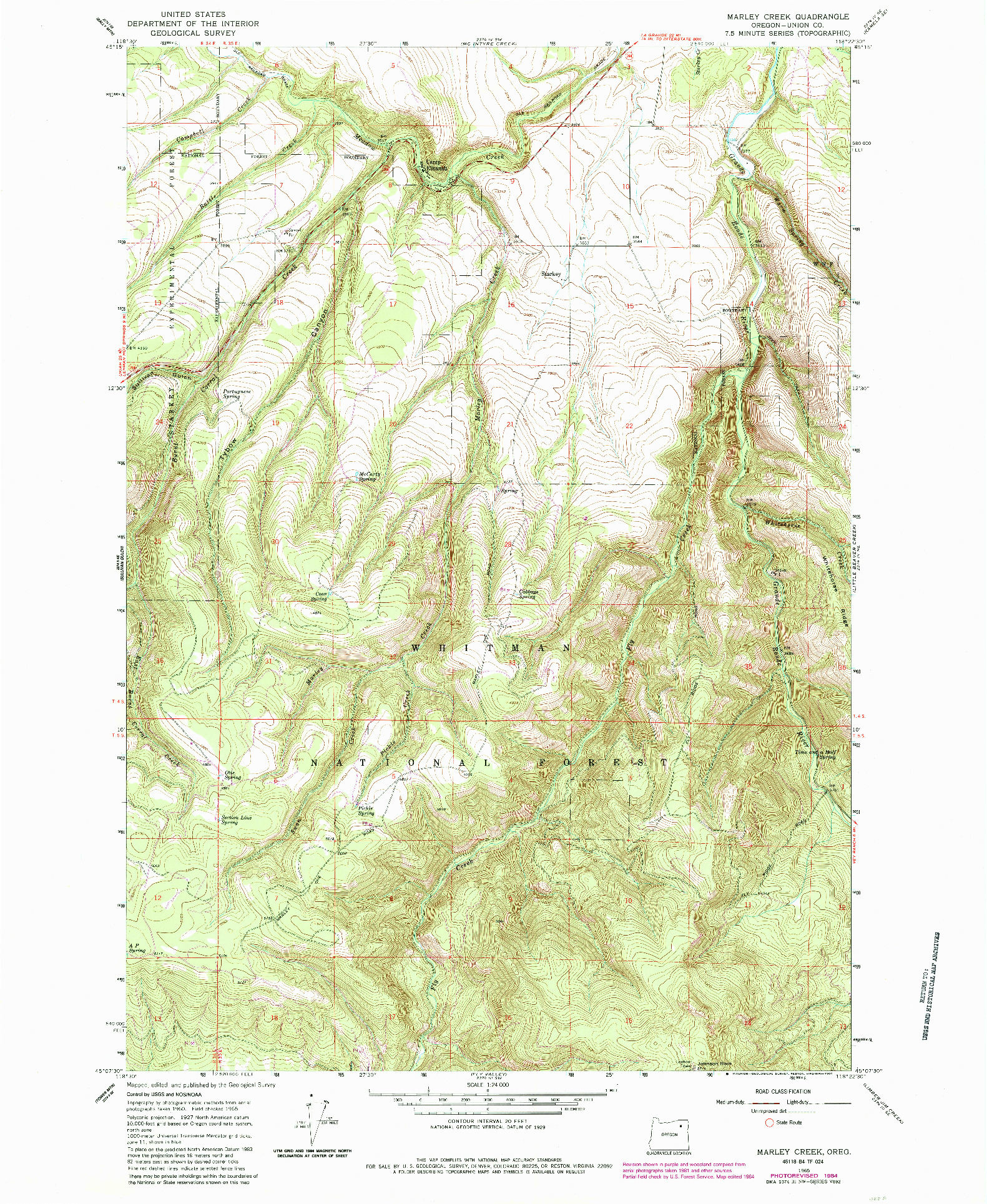 USGS 1:24000-SCALE QUADRANGLE FOR MARLEY CREEK, OR 1965