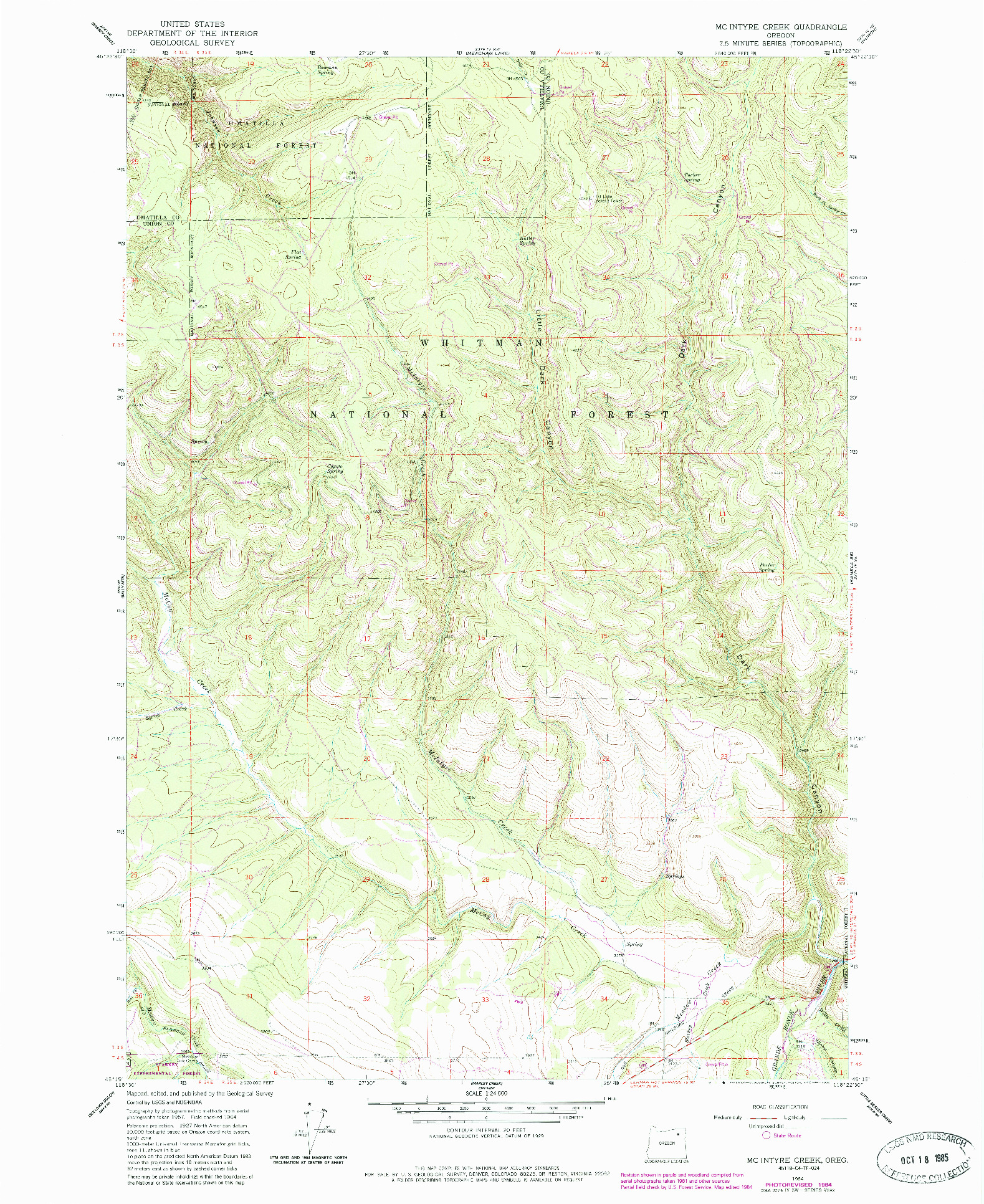 USGS 1:24000-SCALE QUADRANGLE FOR MC INTYRE CREEK, OR 1964