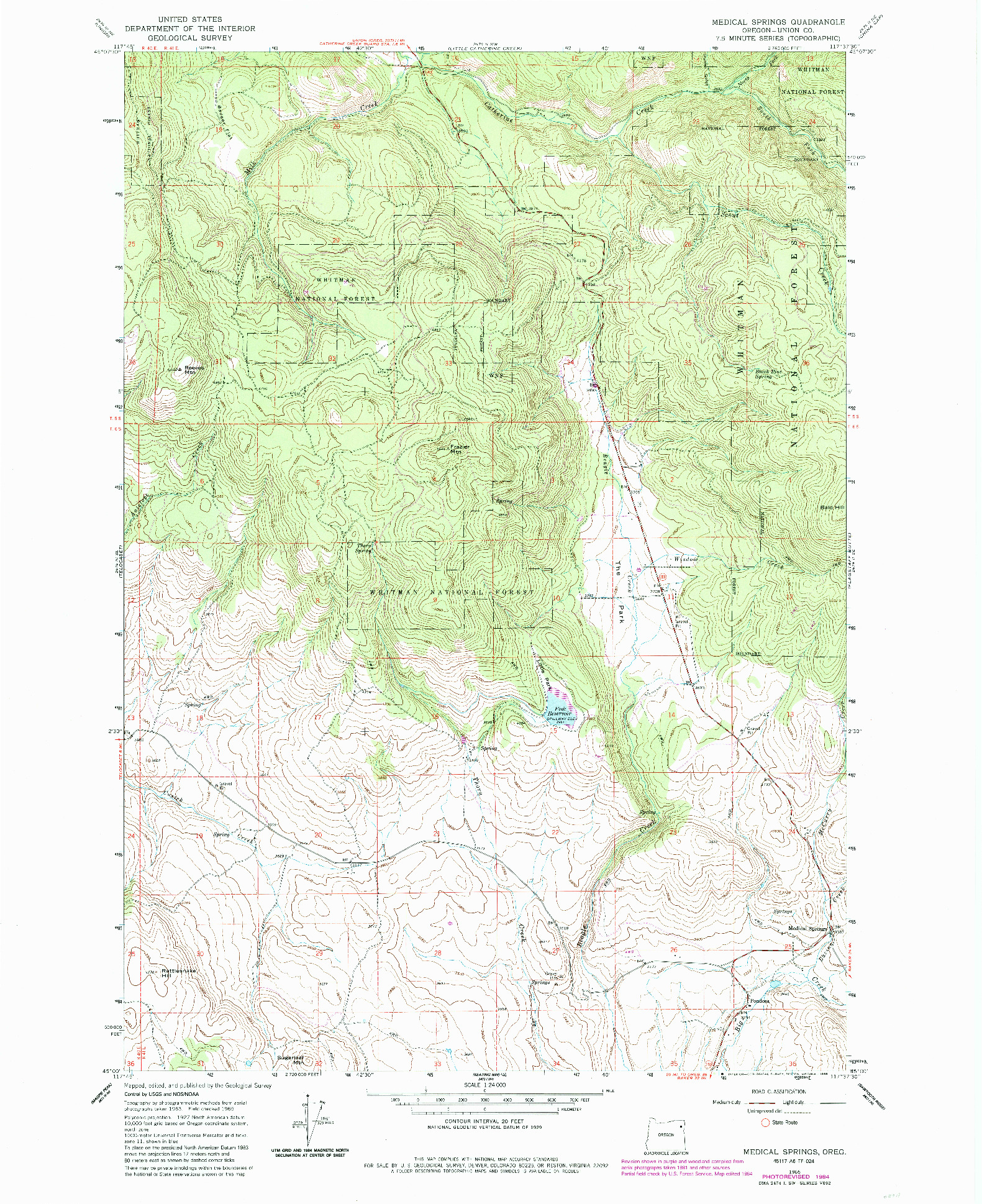 USGS 1:24000-SCALE QUADRANGLE FOR MEDICAL SPRINGS, OR 1965