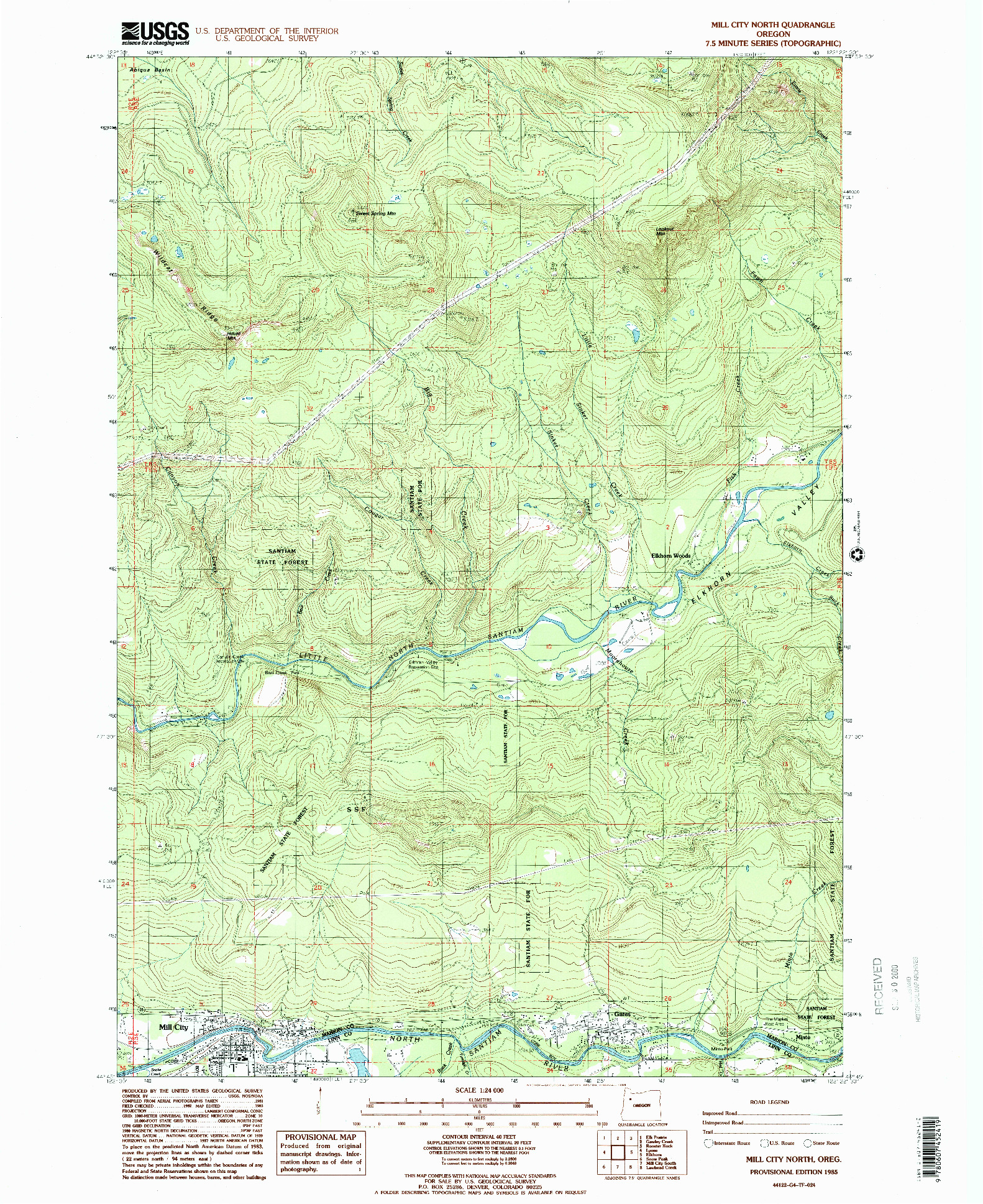 USGS 1:24000-SCALE QUADRANGLE FOR MILL CITY NORTH, OR 1985