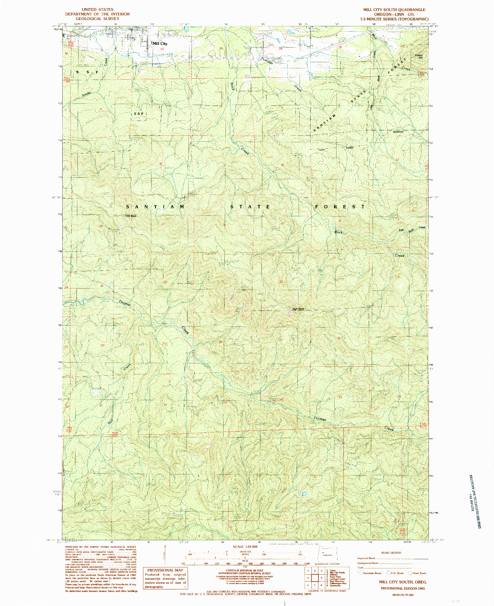 USGS 1:24000-SCALE QUADRANGLE FOR MILL CITY SOUTH, OR 1985