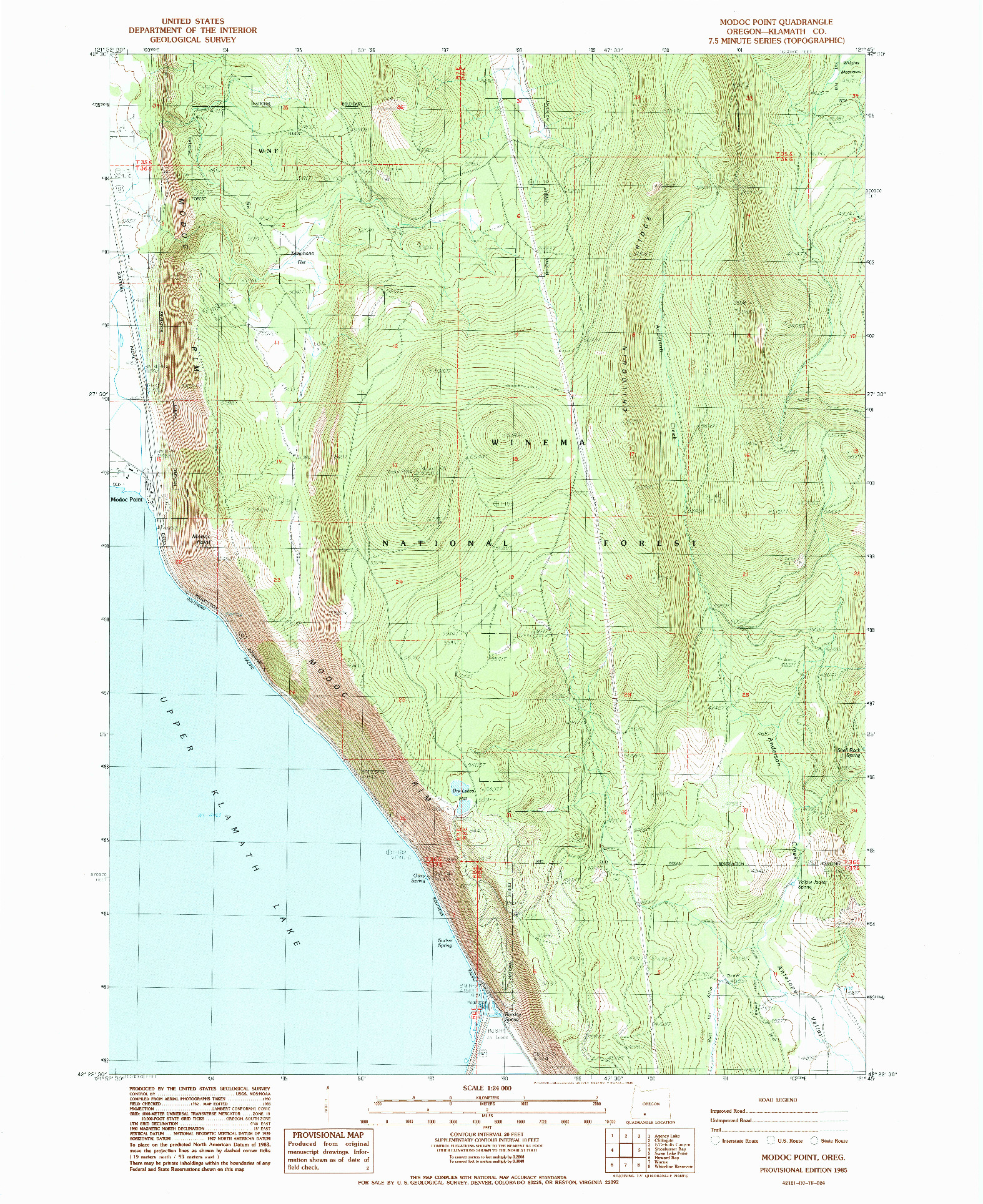 USGS 1:24000-SCALE QUADRANGLE FOR MODOC POINT, OR 1985