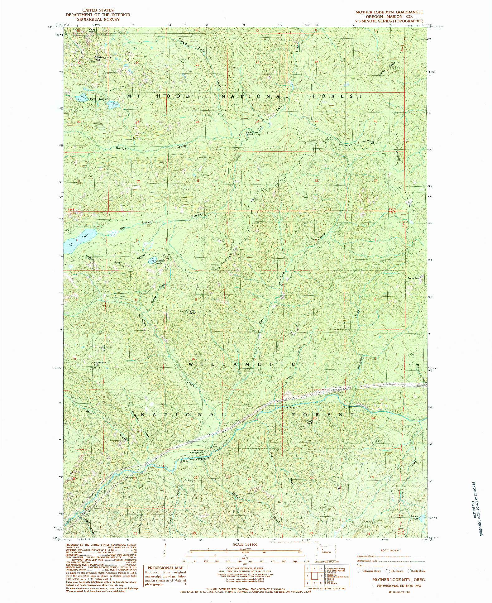 USGS 1:24000-SCALE QUADRANGLE FOR MOTHER LODE MTN, OR 1985
