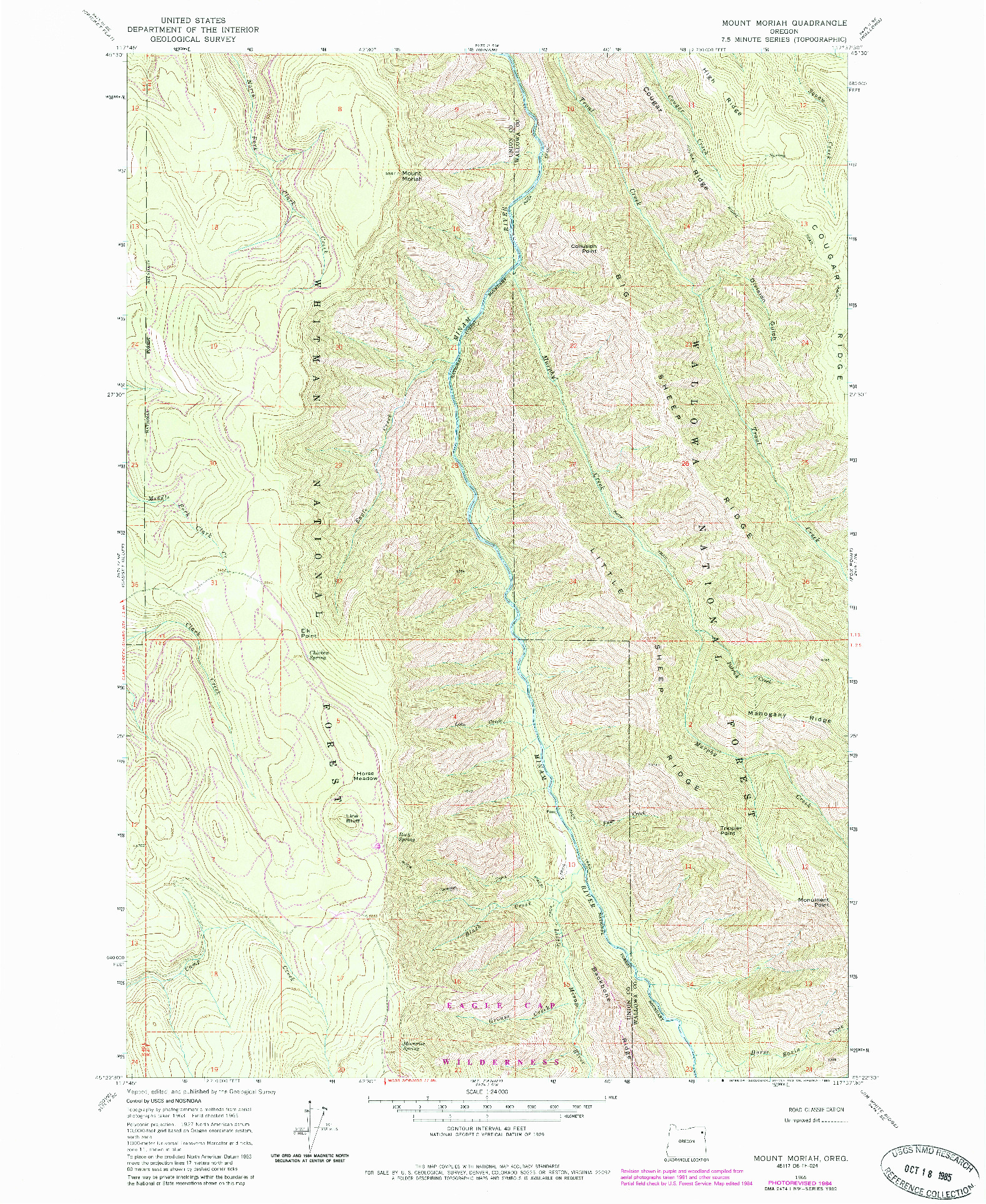 USGS 1:24000-SCALE QUADRANGLE FOR MOUNT MORIAH, OR 1965