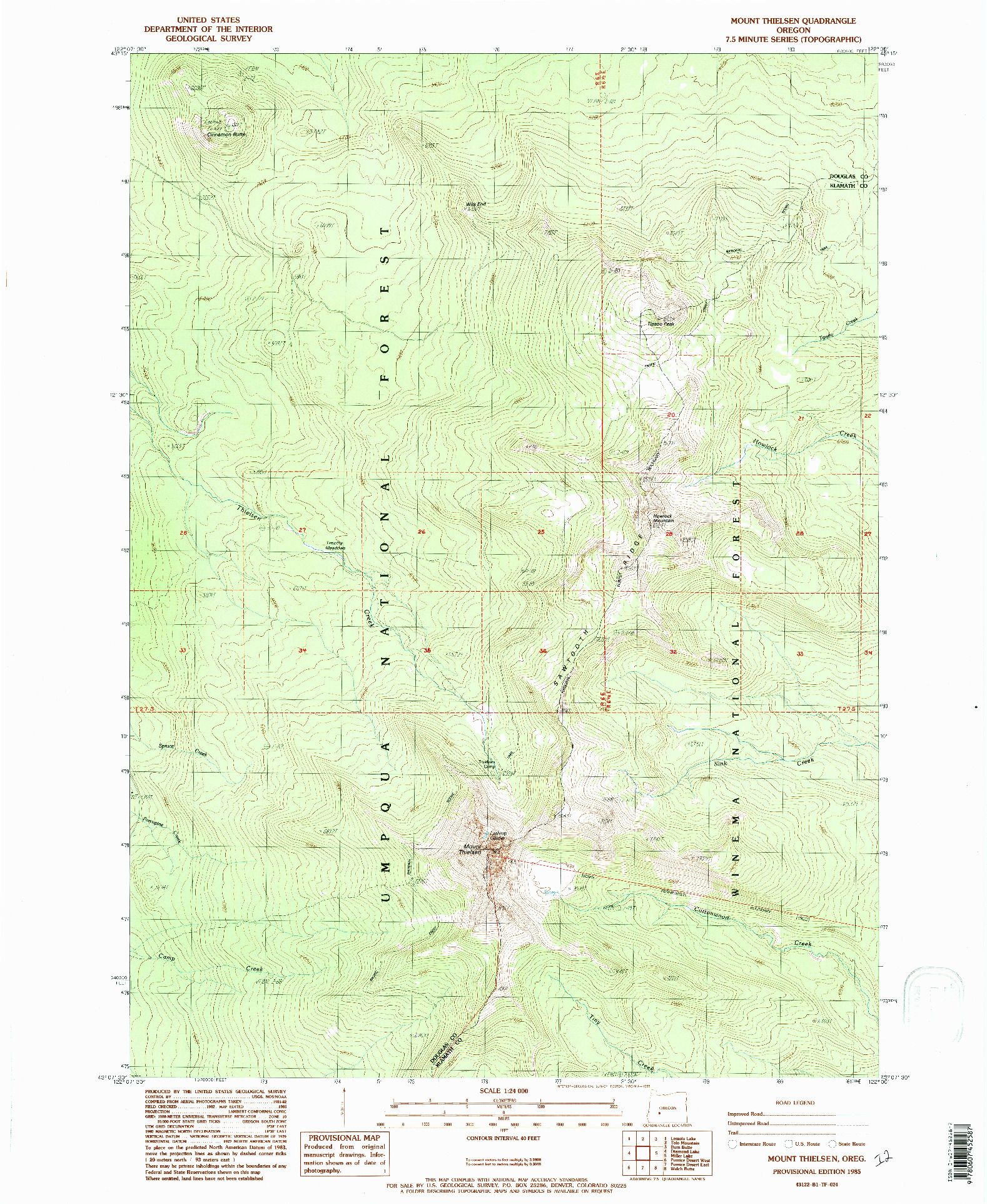 USGS 1:24000-SCALE QUADRANGLE FOR MOUNT THIELSEN, OR 1985