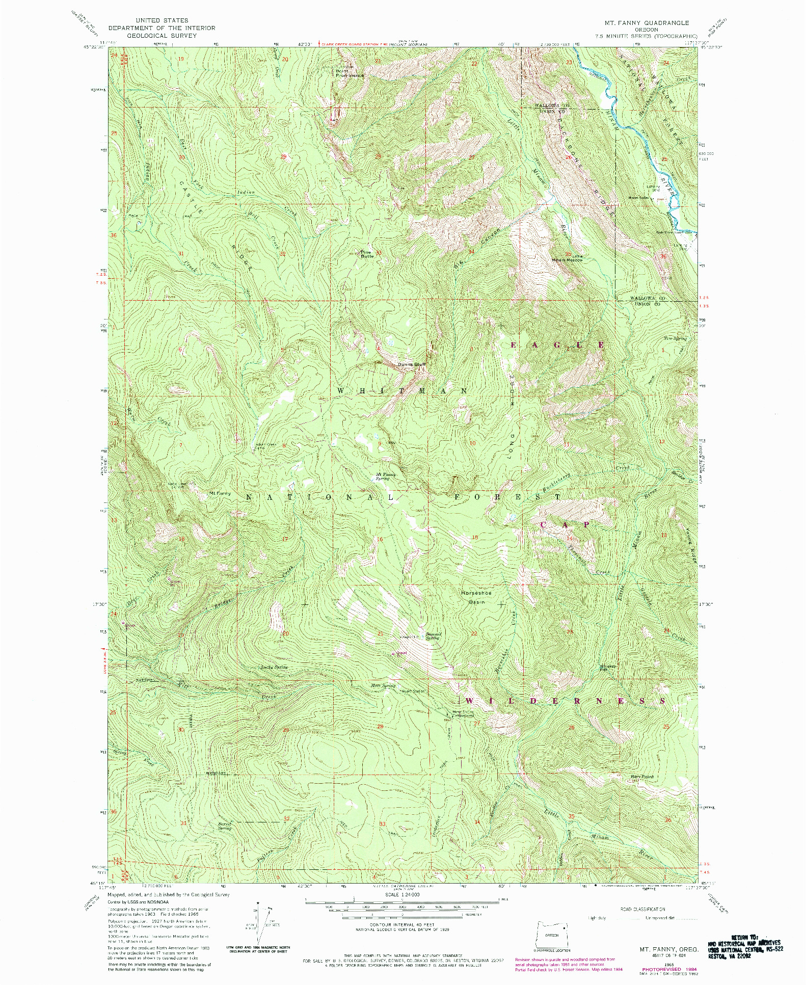 USGS 1:24000-SCALE QUADRANGLE FOR MT. FANNY, OR 1965