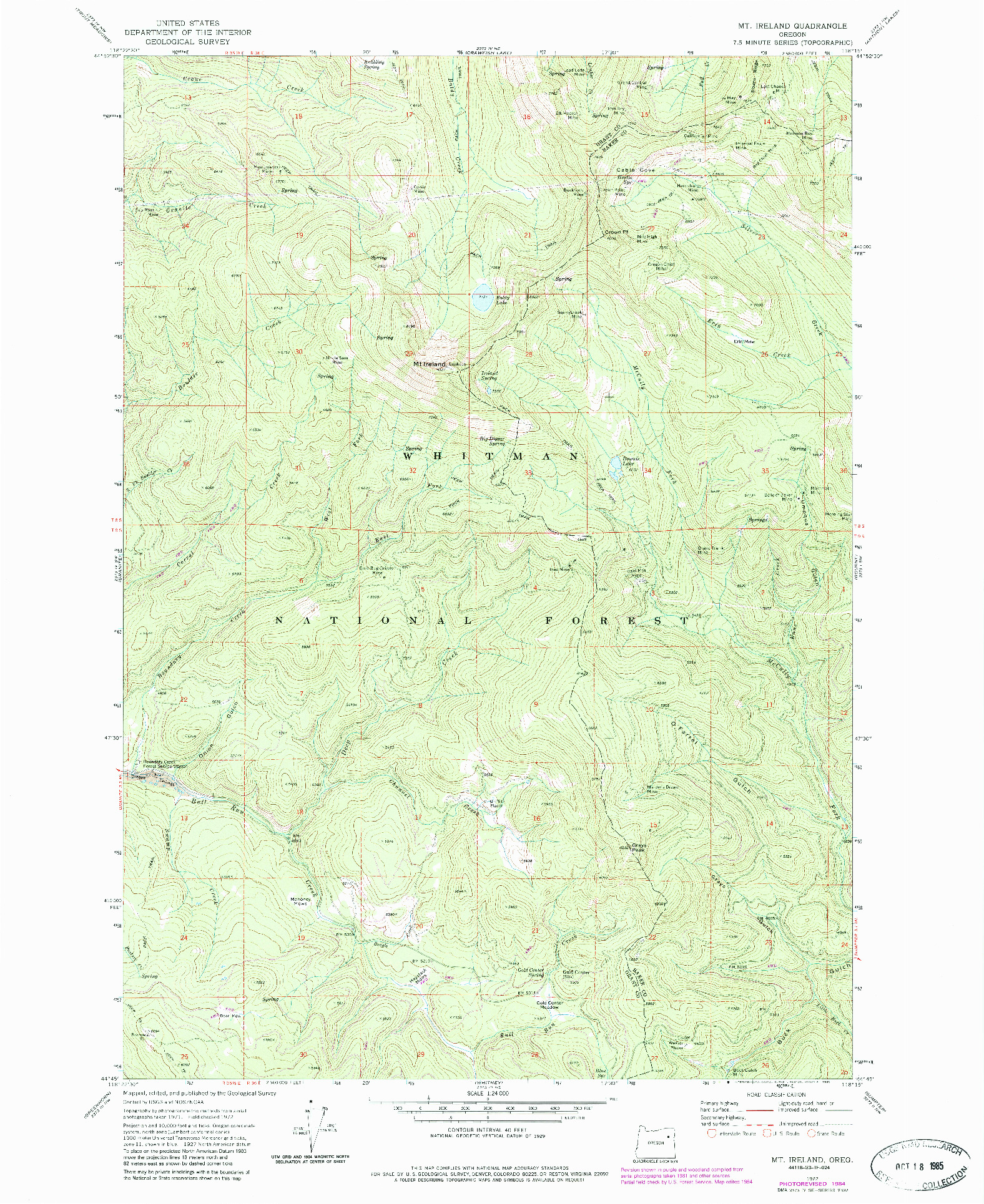 USGS 1:24000-SCALE QUADRANGLE FOR MT. IRELAND, OR 1972