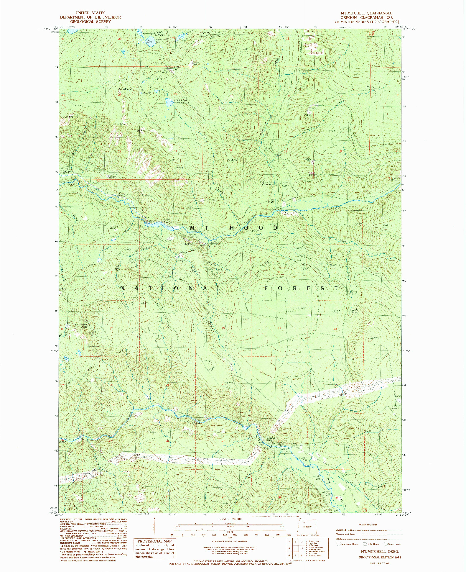 USGS 1:24000-SCALE QUADRANGLE FOR MT. MITCHELL, OR 1985