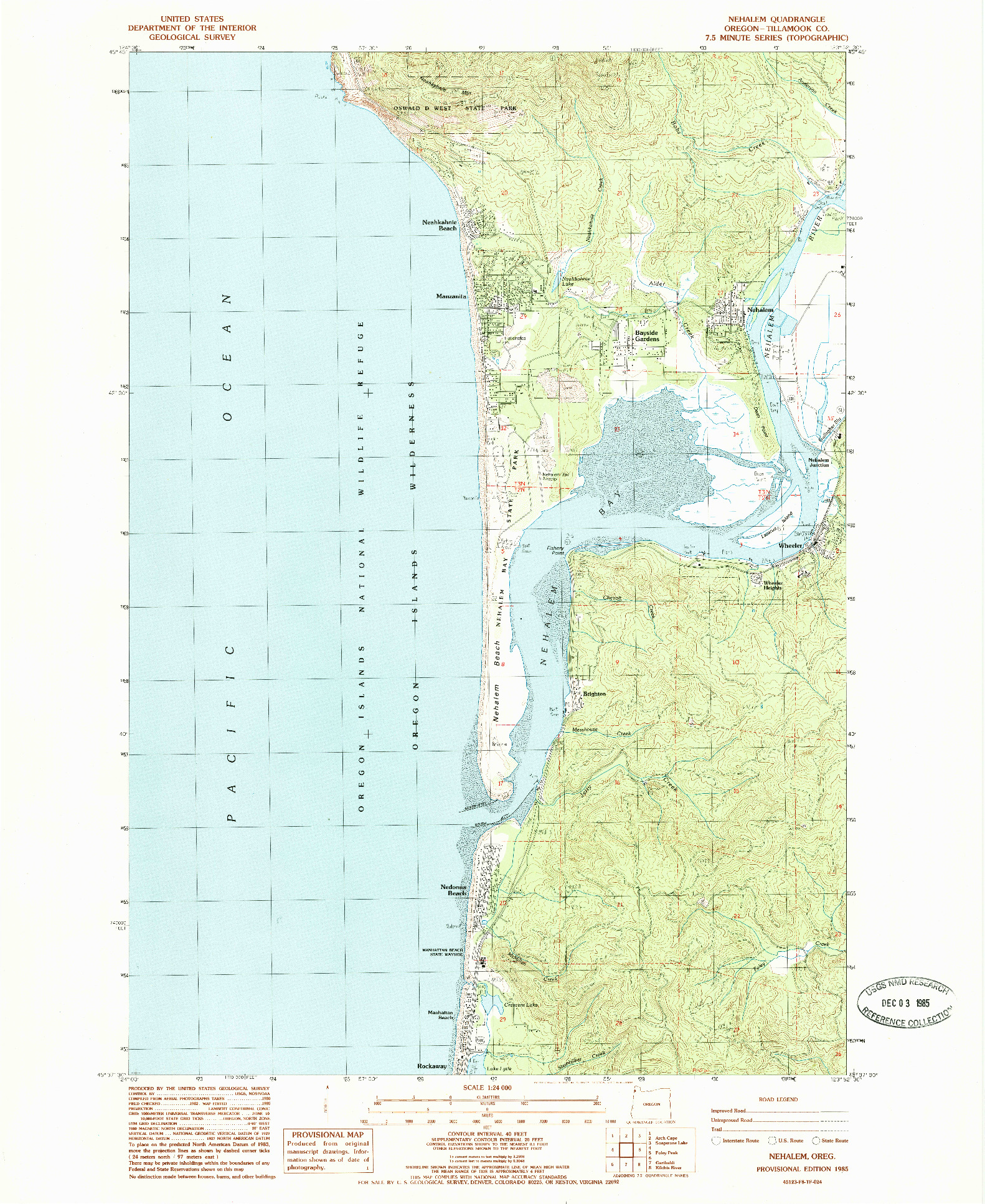 USGS 1:24000-SCALE QUADRANGLE FOR NEHALEM, OR 1985