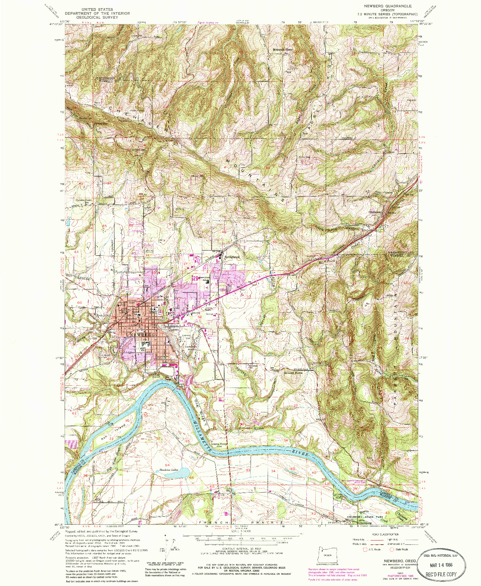 USGS 1:24000-SCALE QUADRANGLE FOR NEWBERG, OR 1961