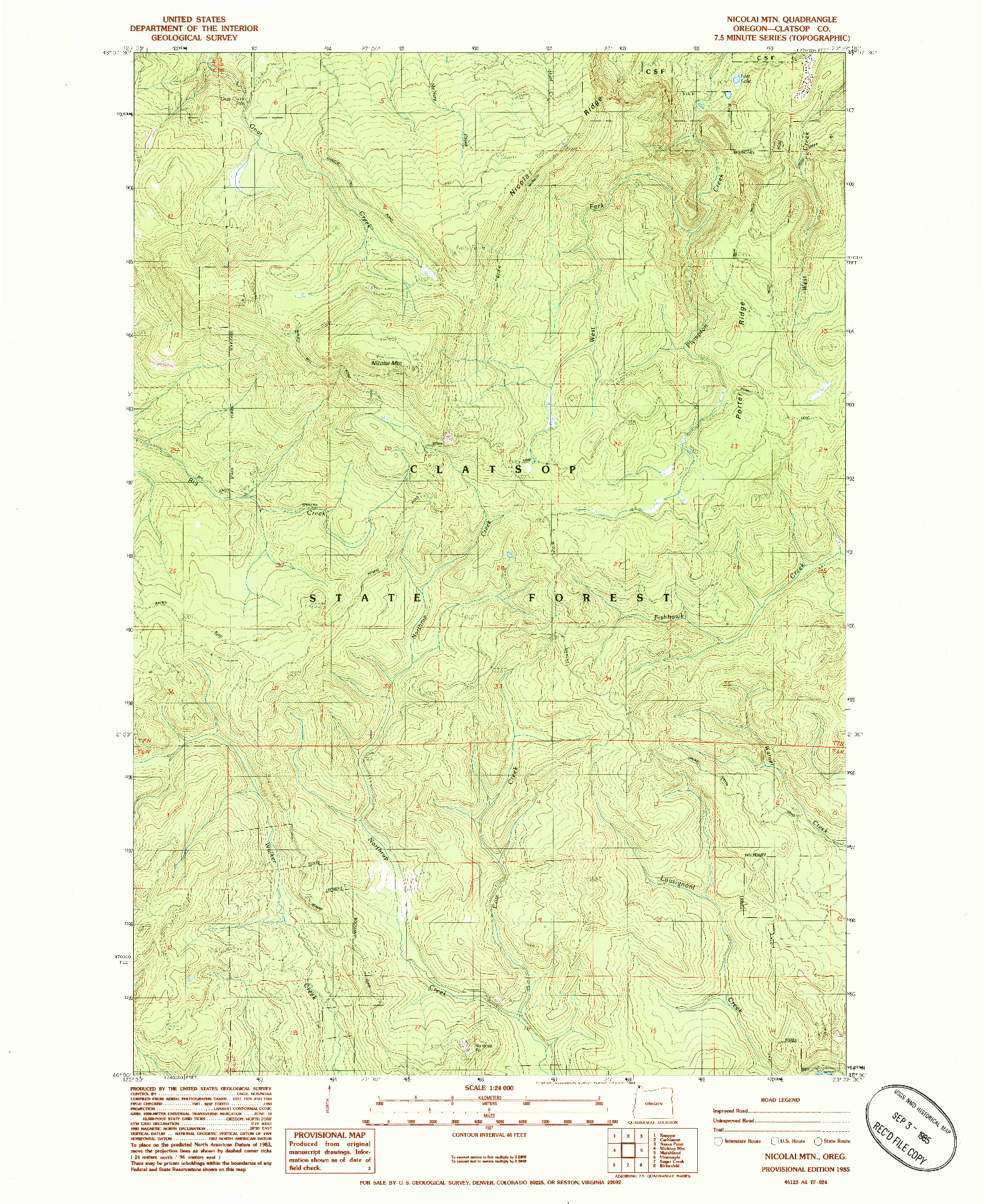 USGS 1:24000-SCALE QUADRANGLE FOR NICOLAI MTN, OR 1985