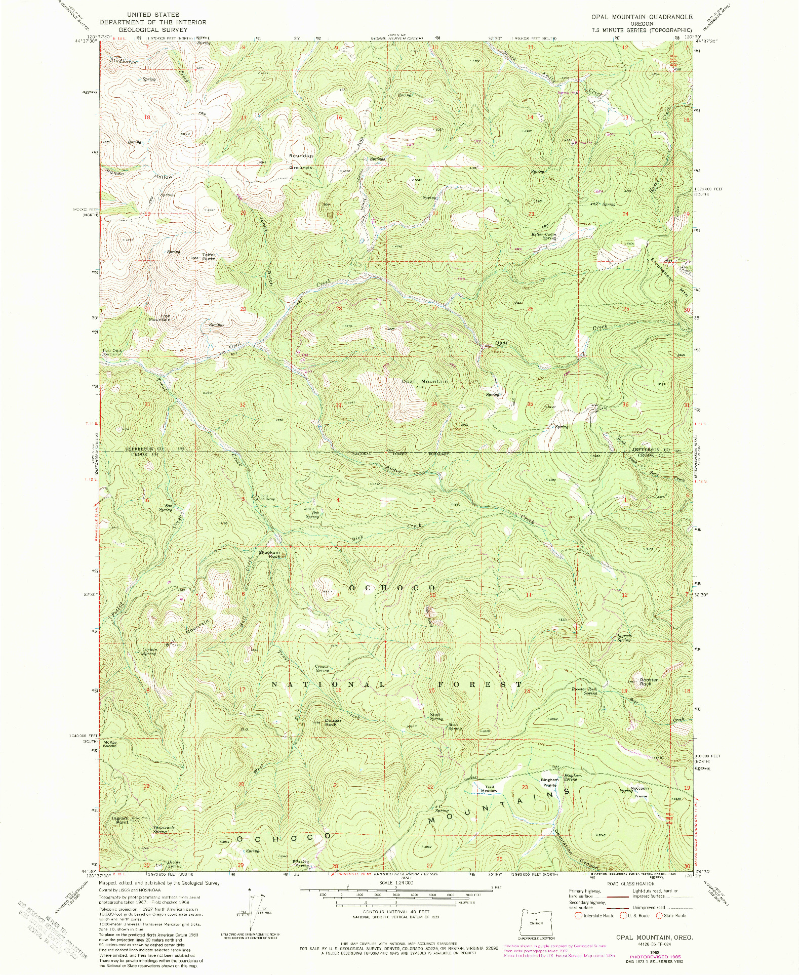 USGS 1:24000-SCALE QUADRANGLE FOR OPAL MOUNTAIN, OR 1968