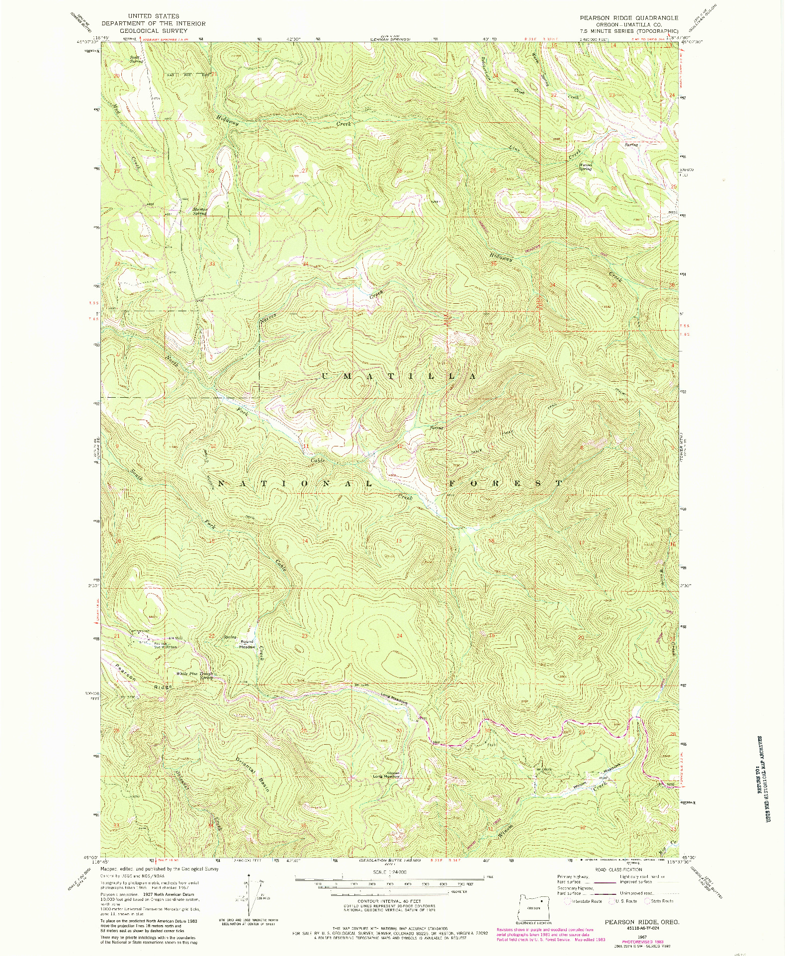 USGS 1:24000-SCALE QUADRANGLE FOR PEARSON RIDGE, OR 1967