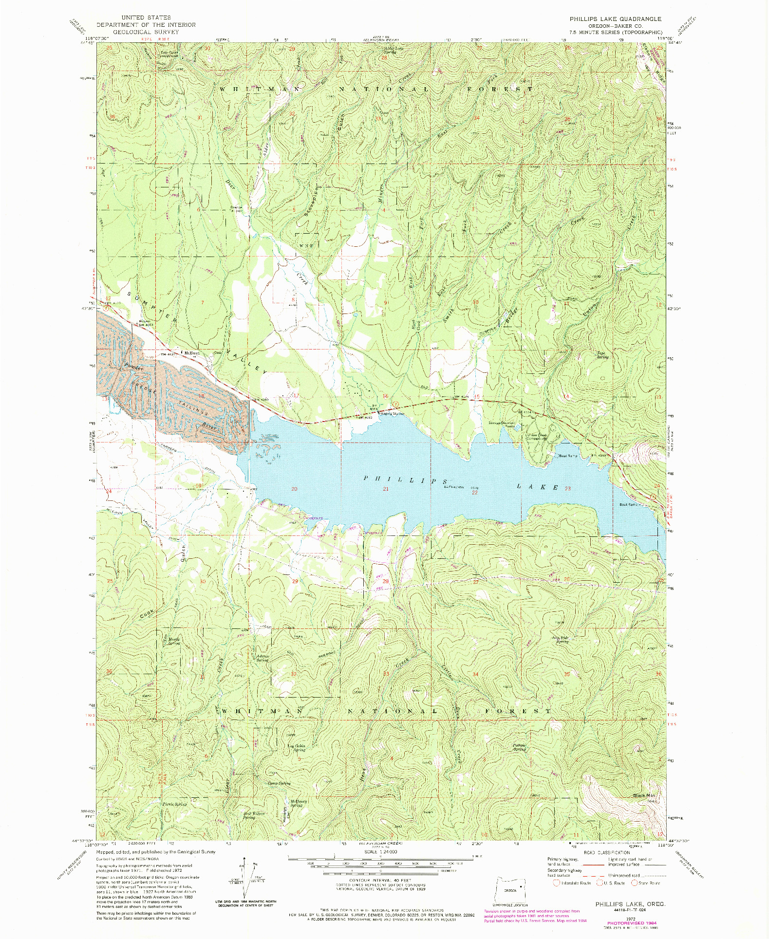 USGS 1:24000-SCALE QUADRANGLE FOR PHILLIPS LAKE, OR 1972