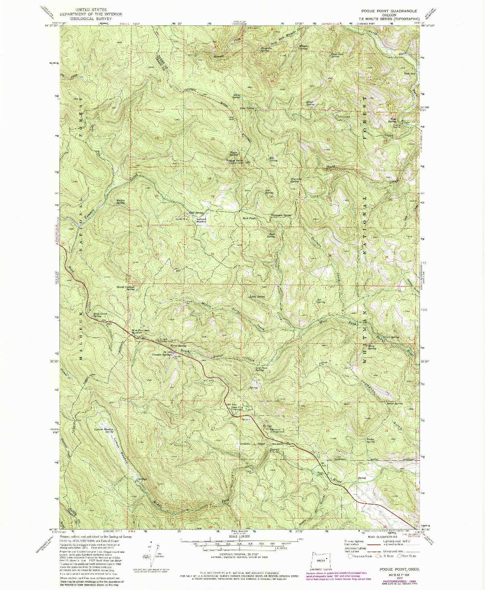 USGS 1:24000-SCALE QUADRANGLE FOR POGUE POINT, OR 1972