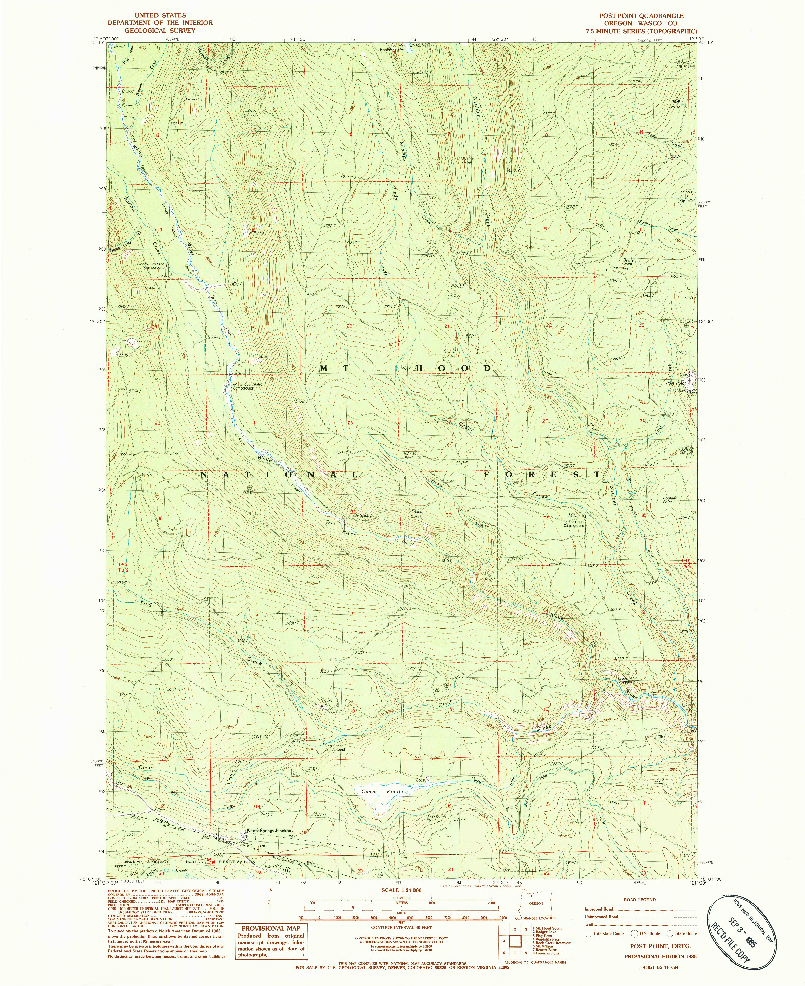USGS 1:24000-SCALE QUADRANGLE FOR POST POINT, OR 1985