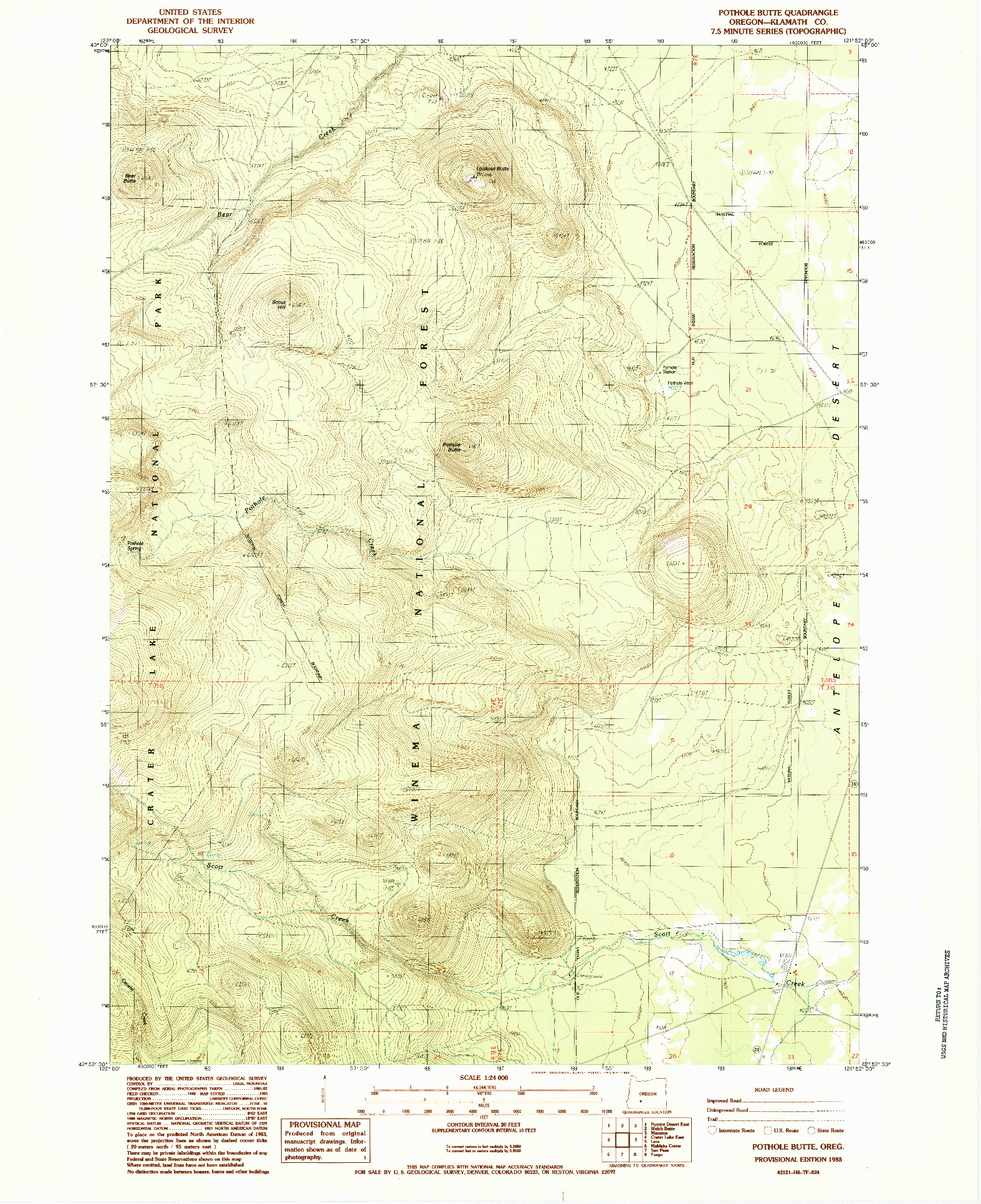 USGS 1:24000-SCALE QUADRANGLE FOR POTHOLE BUTTE, OR 1985