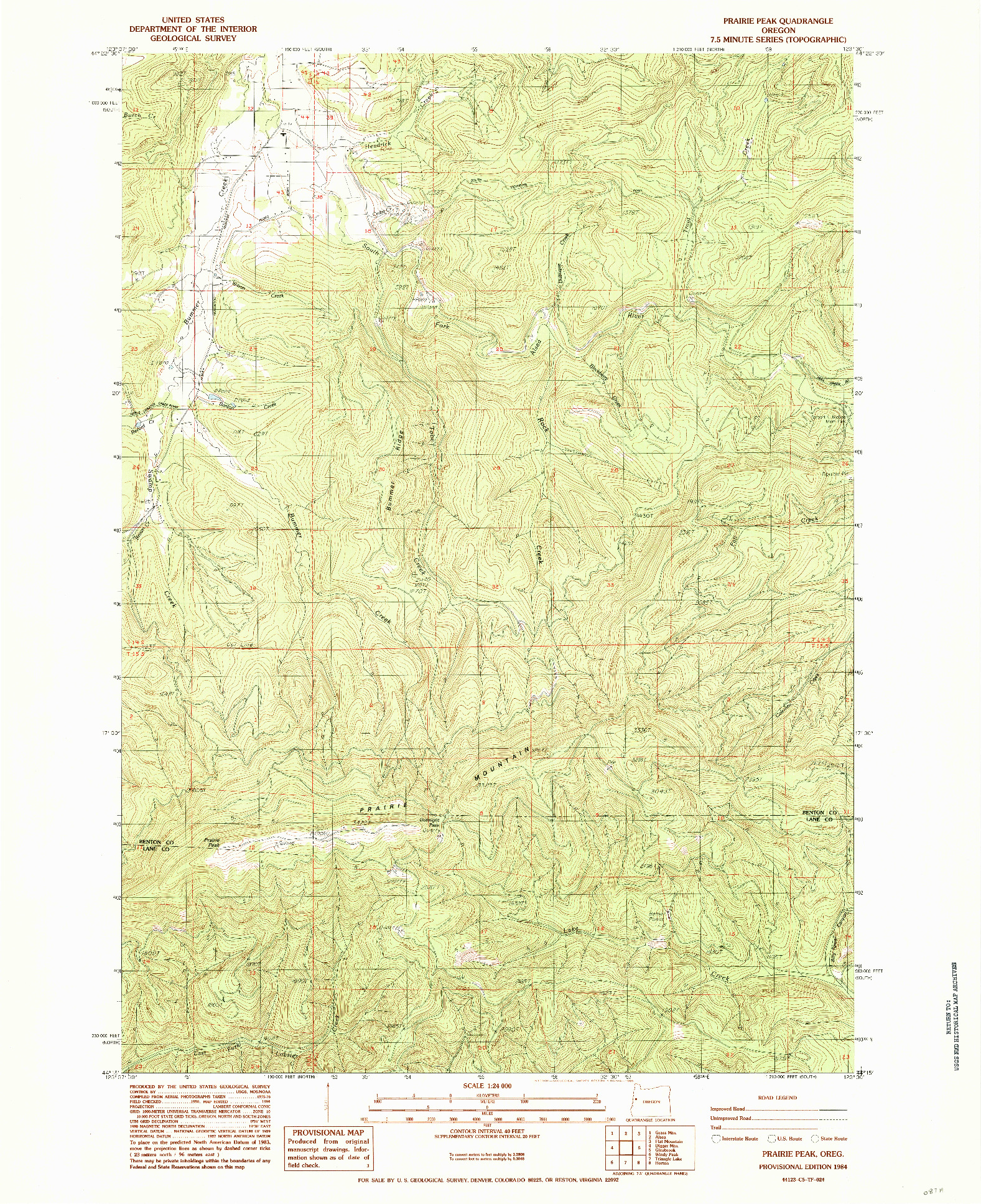 USGS 1:24000-SCALE QUADRANGLE FOR PRAIRIE PEAK, OR 1984