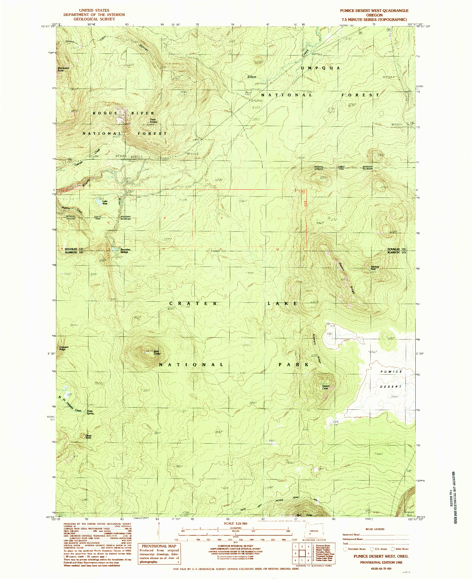 USGS 1:24000-SCALE QUADRANGLE FOR PUMICE DESERT WEST, OR 1985