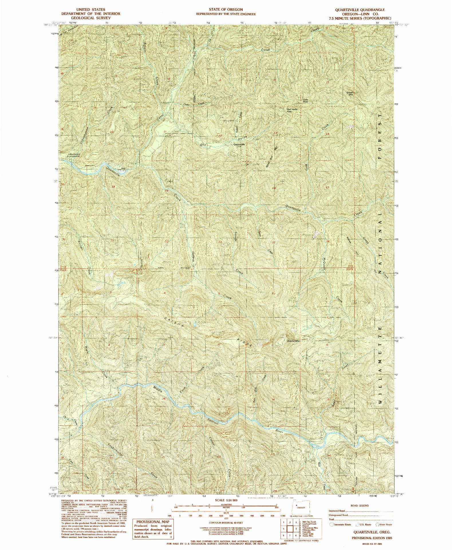 USGS 1:24000-SCALE QUADRANGLE FOR QUARTZVILLE, OR 1985