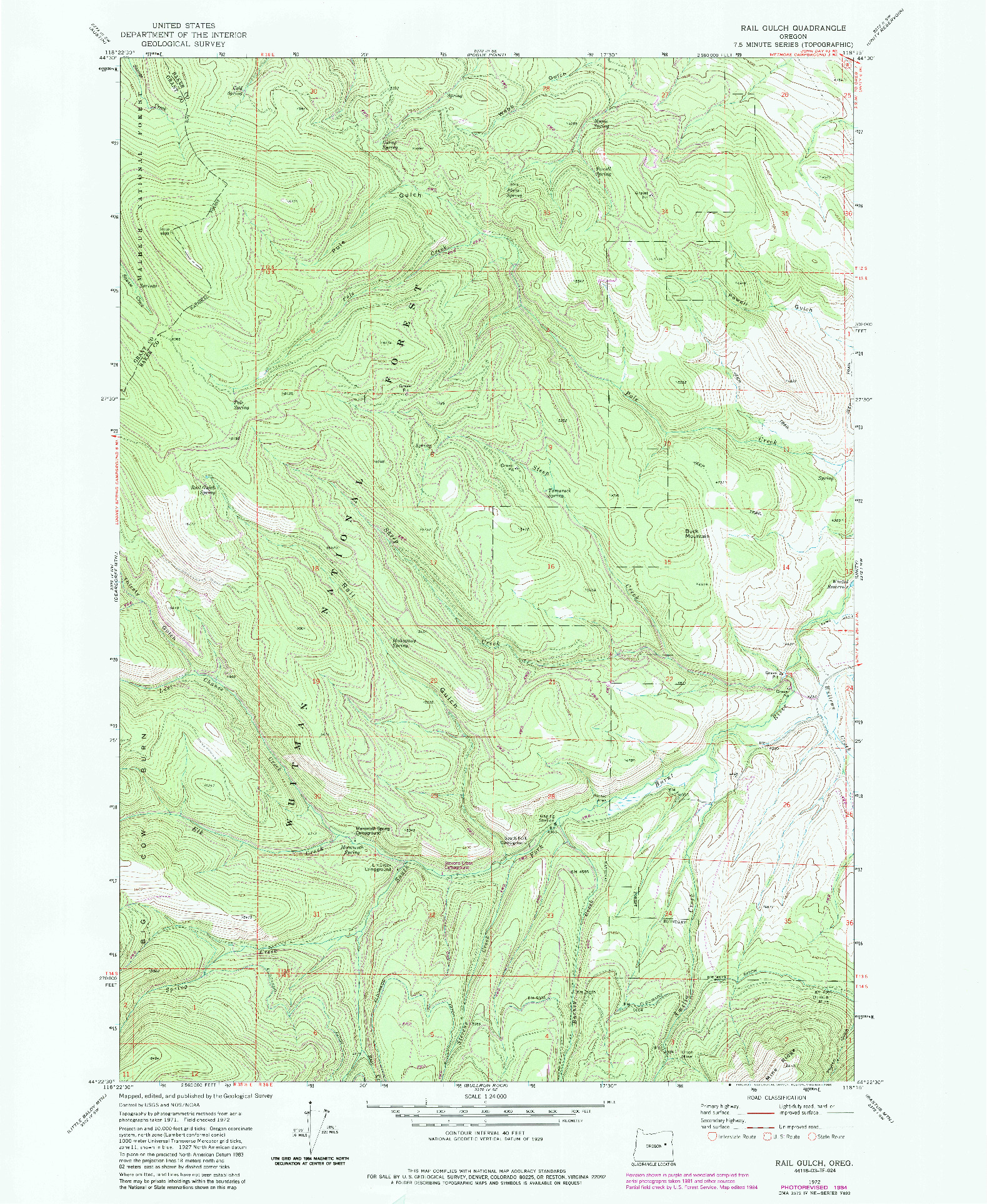 USGS 1:24000-SCALE QUADRANGLE FOR RAIL GULCH, OR 1972