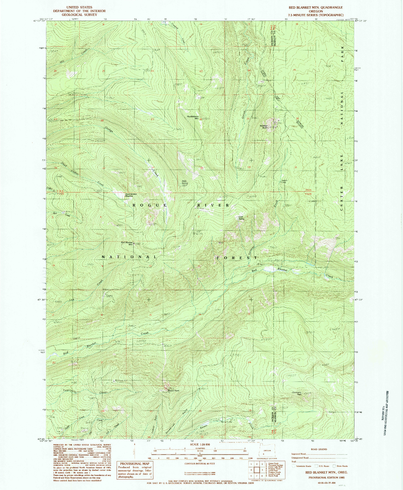 USGS 1:24000-SCALE QUADRANGLE FOR RED BLANKET MOUNTAIN, OR 1985
