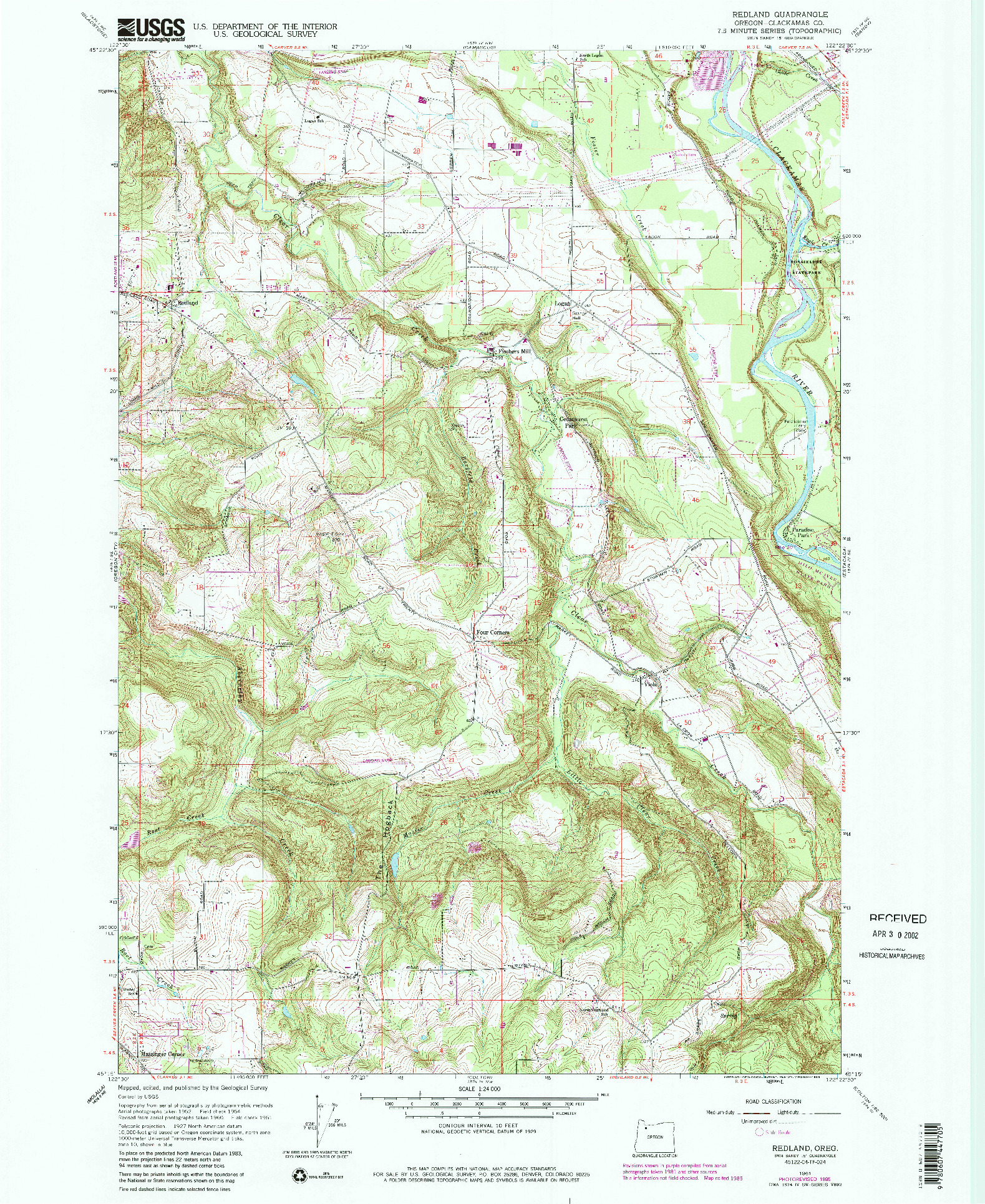 USGS 1:24000-SCALE QUADRANGLE FOR REDLAND, OR 1961