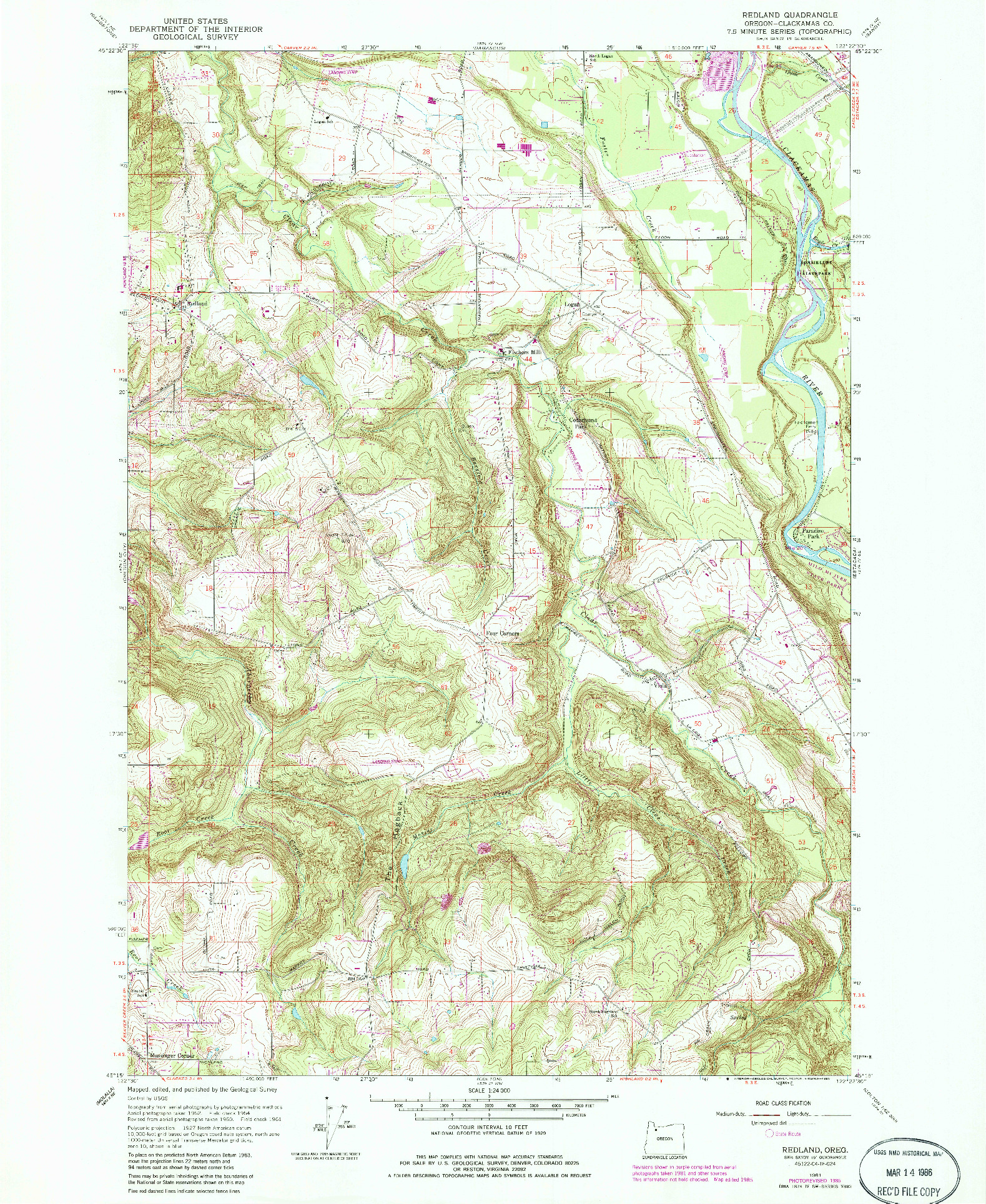 USGS 1:24000-SCALE QUADRANGLE FOR REDLAND, OR 1961