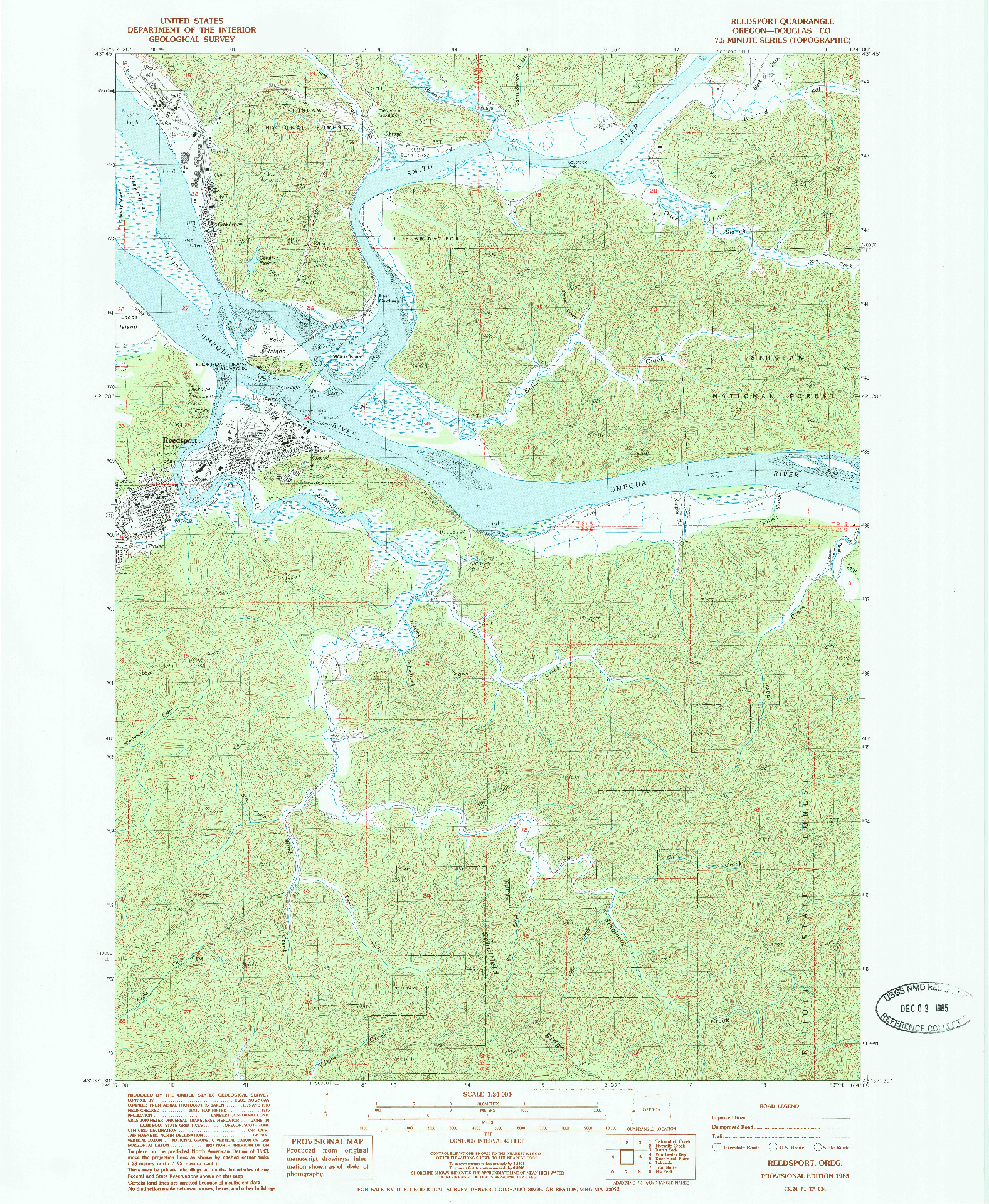 USGS 1:24000-SCALE QUADRANGLE FOR REEDSPORT, OR 1985