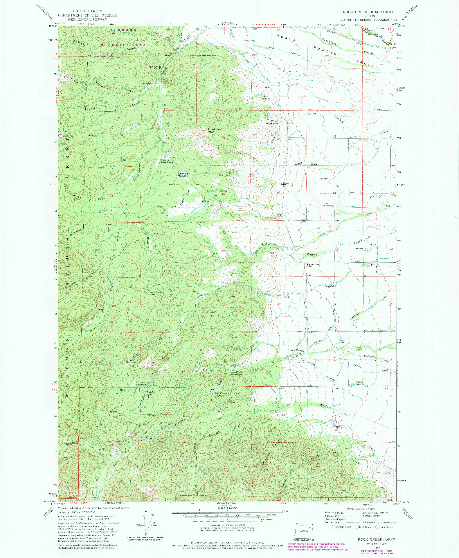 USGS 1:24000-SCALE QUADRANGLE FOR ROCK CREEK, OR 1972