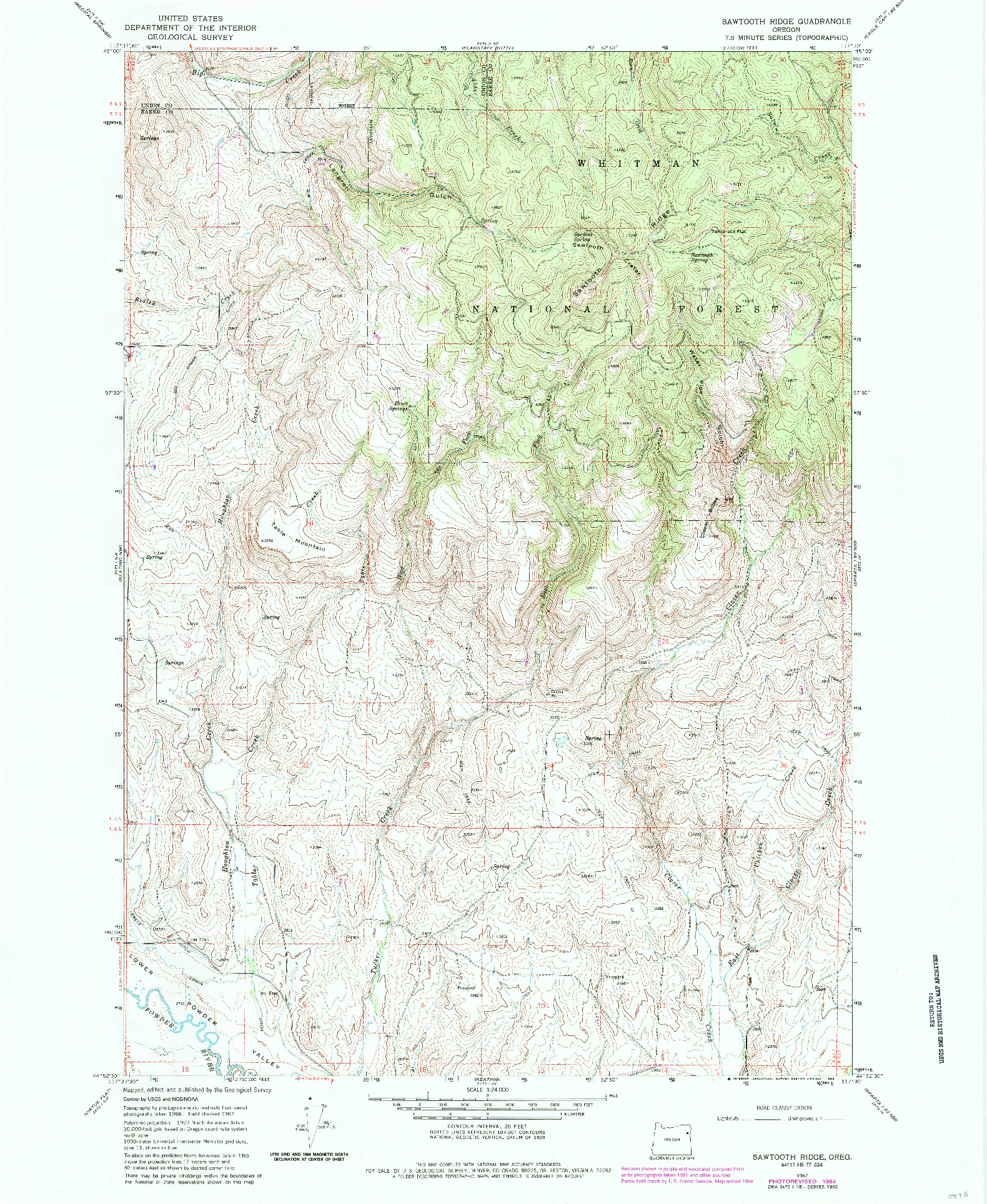 USGS 1:24000-SCALE QUADRANGLE FOR SAWTOOTH RIDGE, OR 1967