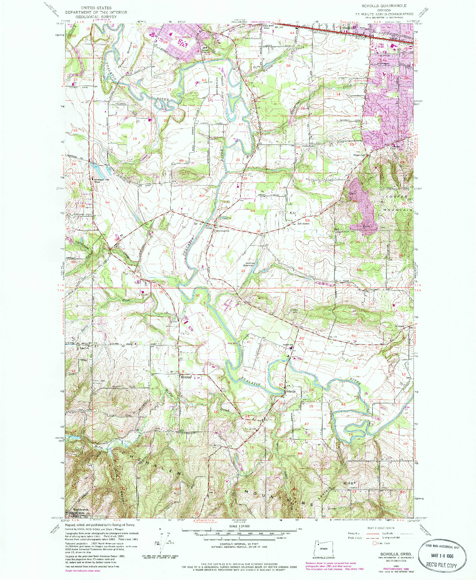 USGS 1:24000-SCALE QUADRANGLE FOR SCHOLLS, OR 1961