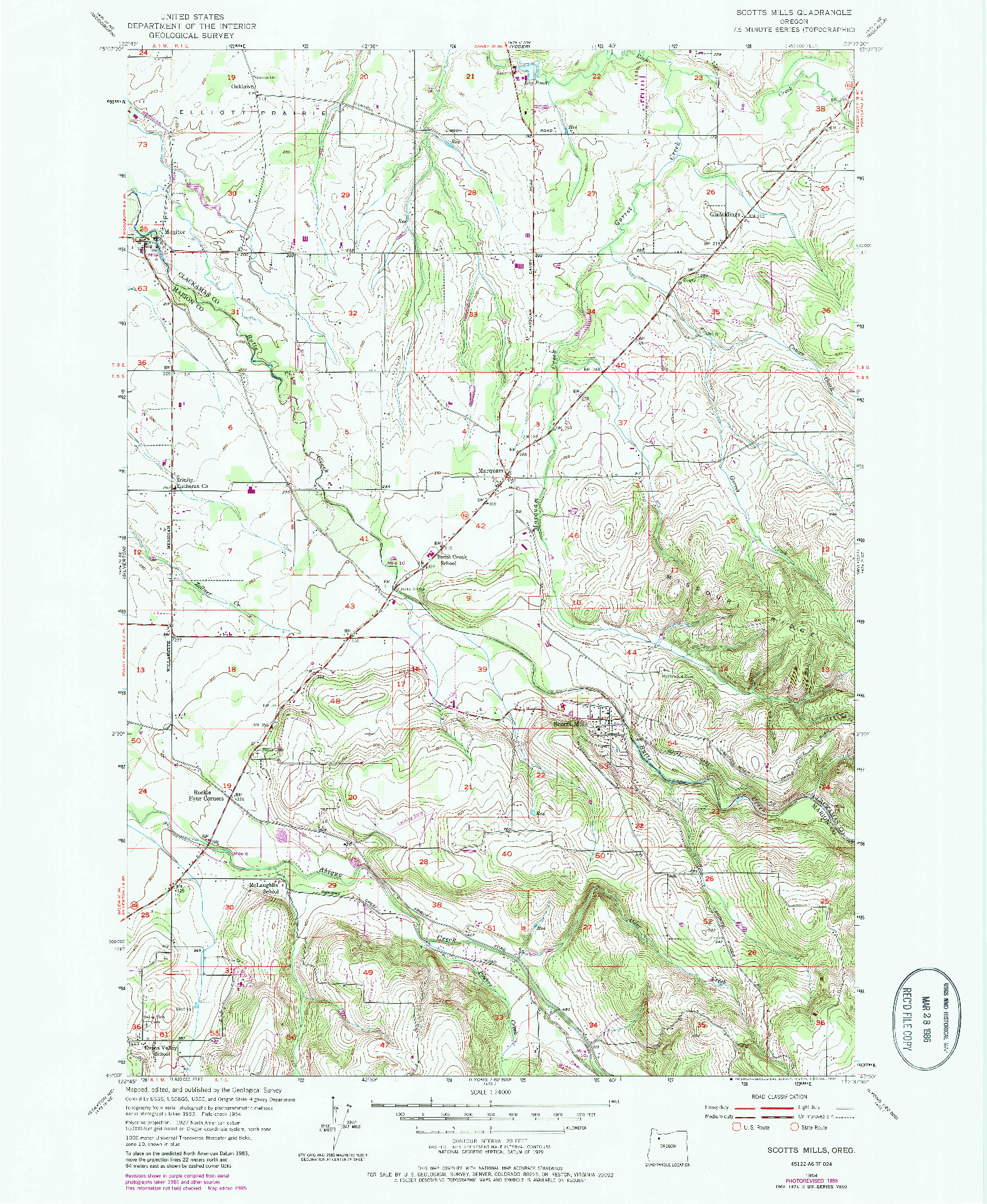 USGS 1:24000-SCALE QUADRANGLE FOR SCOTTS MILLS, OR 1954