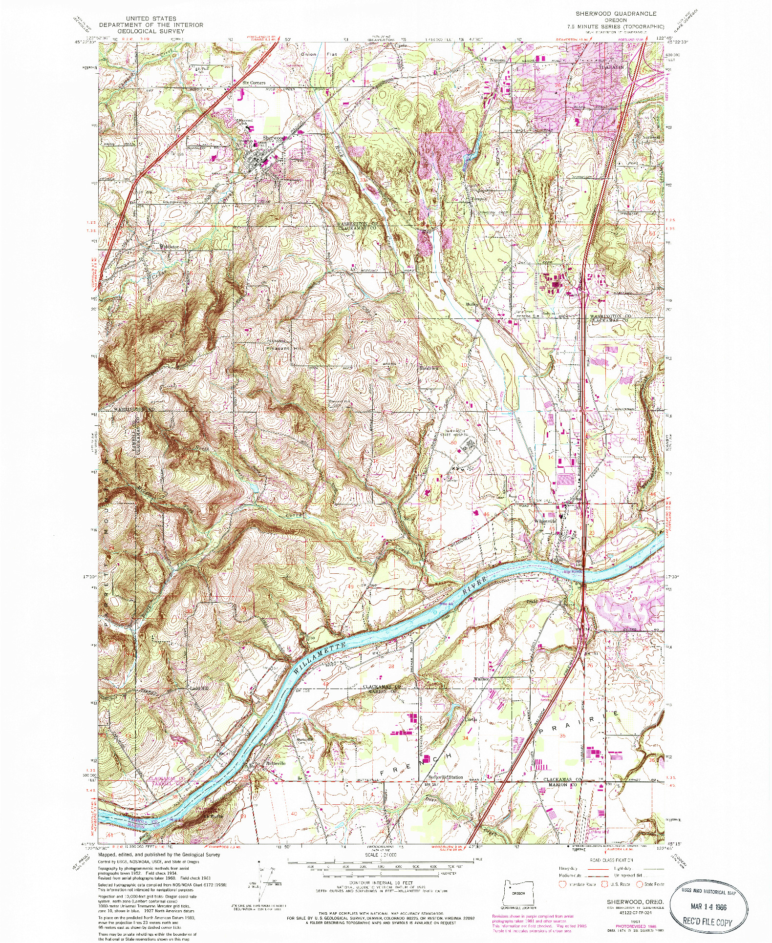 USGS 1:24000-SCALE QUADRANGLE FOR SHERWOOD, OR 1961