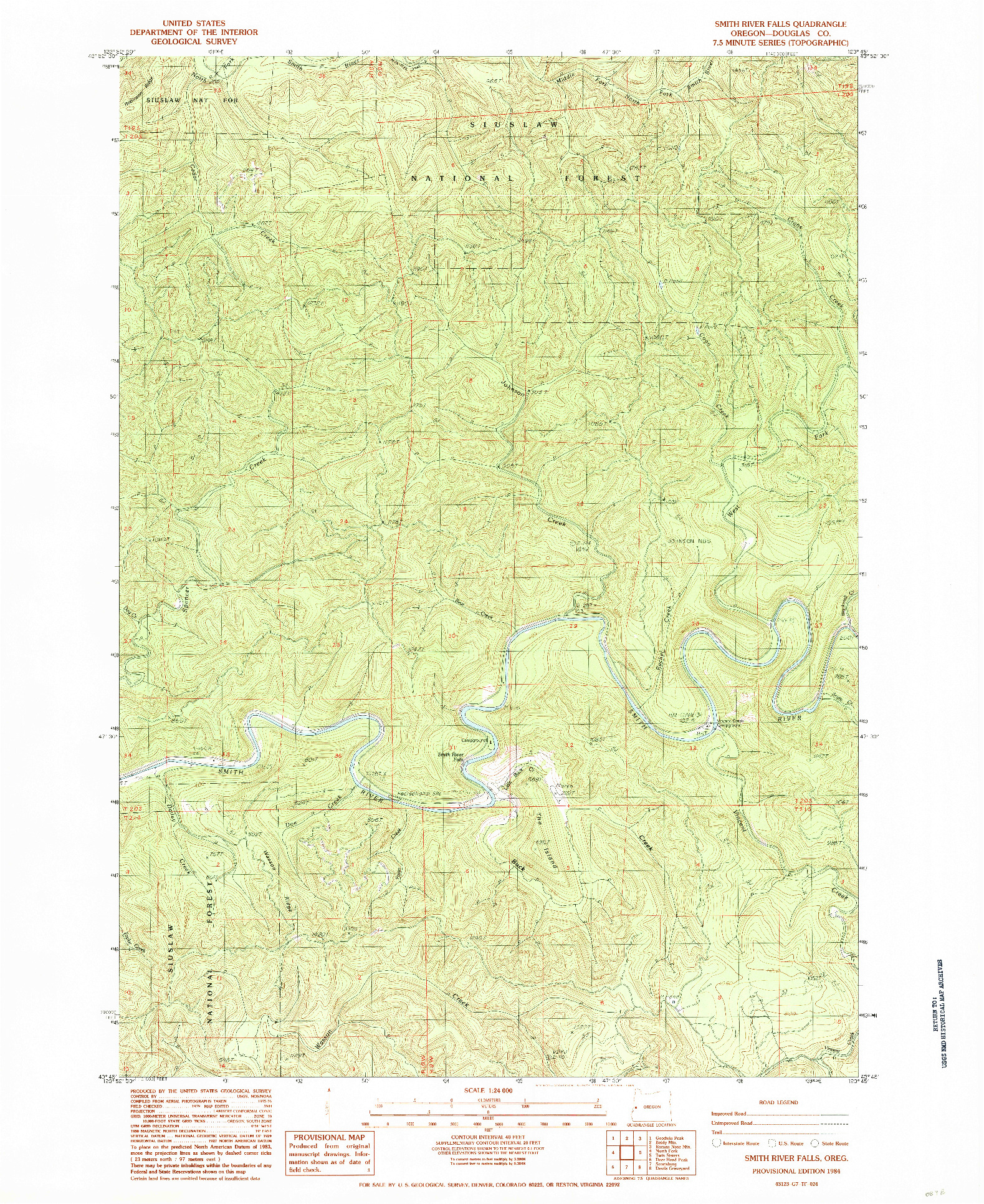 USGS 1:24000-SCALE QUADRANGLE FOR SMITH RIVER FALLS, OR 1984