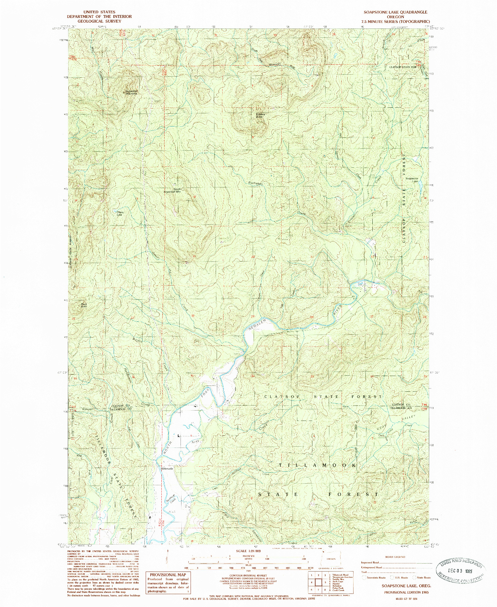 USGS 1:24000-SCALE QUADRANGLE FOR SOAPSTONE LAKE, OR 1985