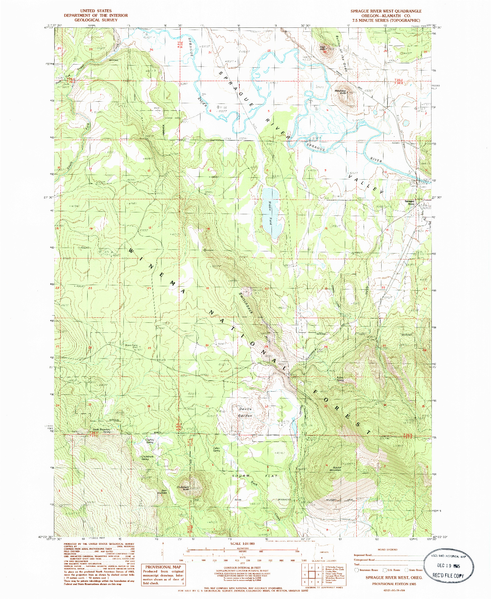 USGS 1:24000-SCALE QUADRANGLE FOR SPRAGUE RIVER WEST, OR 1985