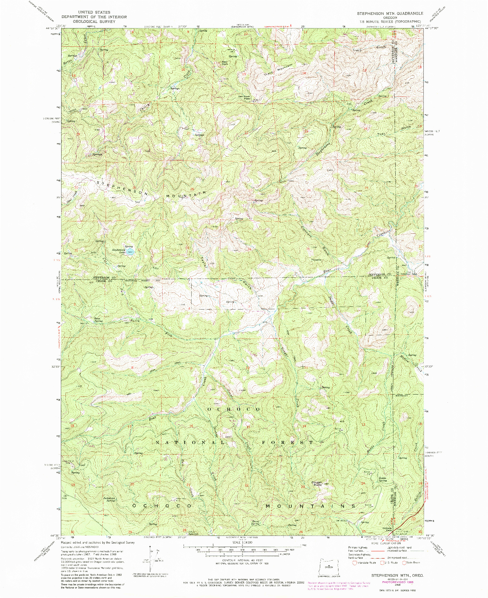 USGS 1:24000-SCALE QUADRANGLE FOR STEPHENSON MTN., OR 1968
