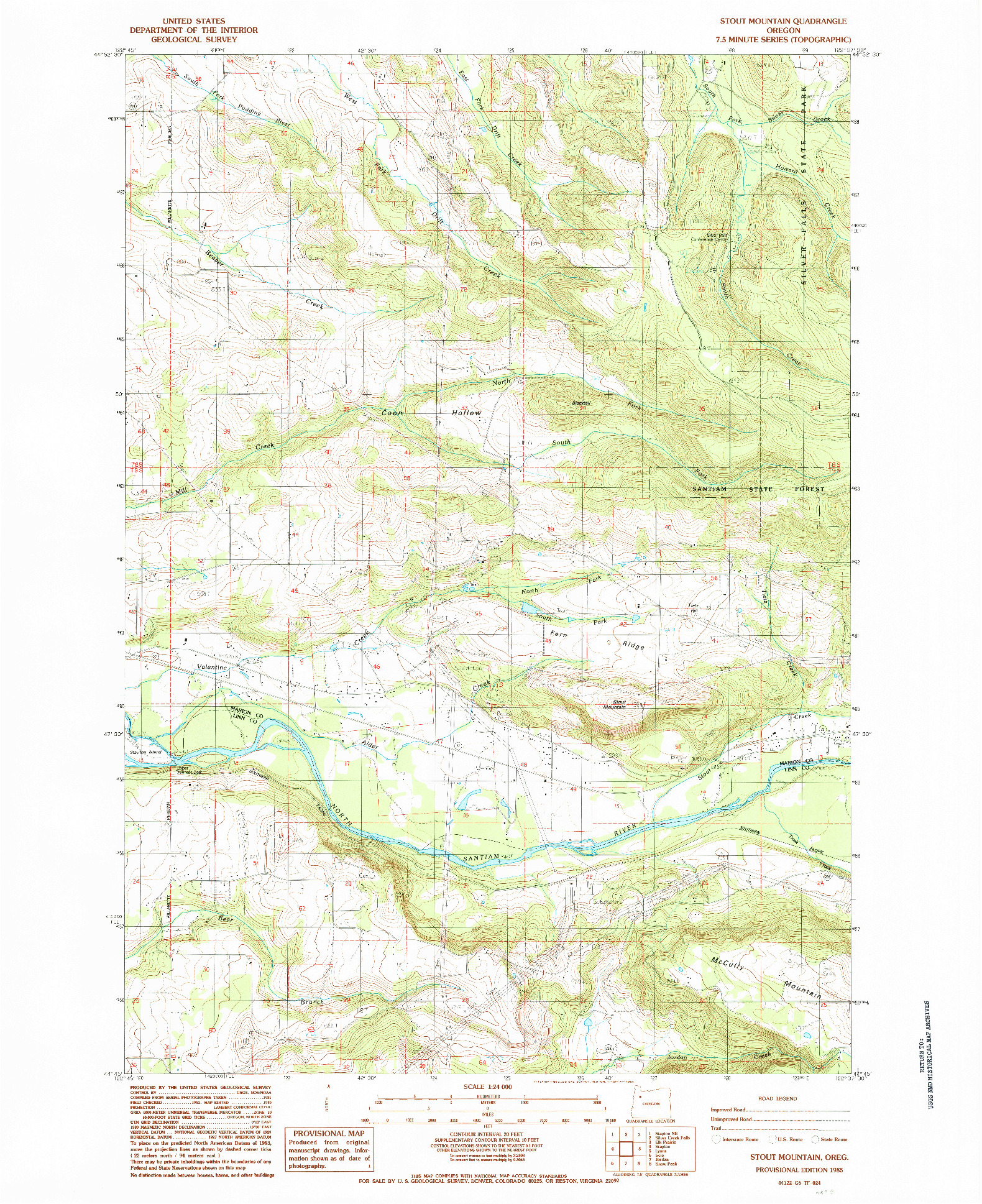 USGS 1:24000-SCALE QUADRANGLE FOR STOUT MOUNTAIN, OR 1985