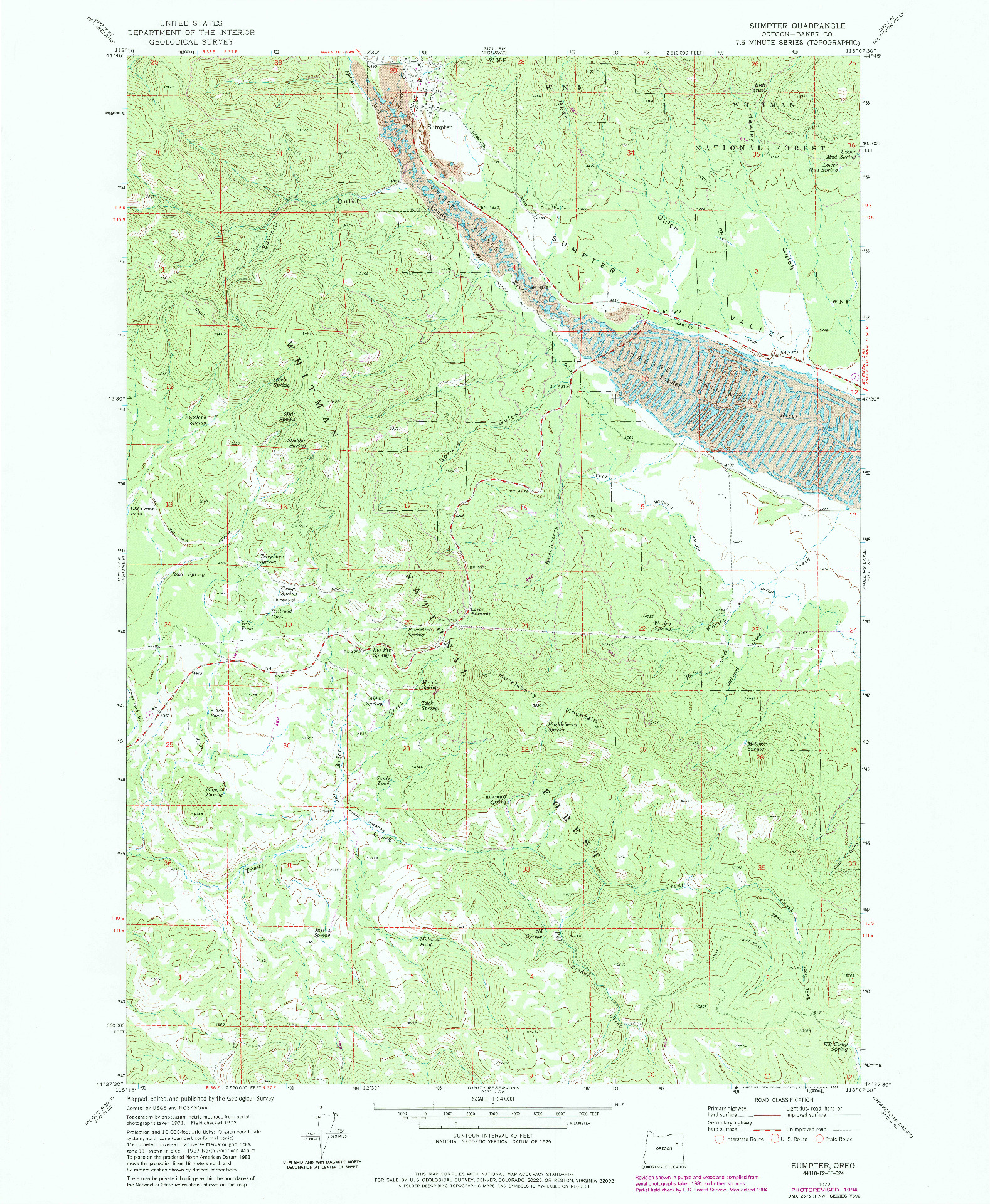 USGS 1:24000-SCALE QUADRANGLE FOR SUMPTER, OR 1972