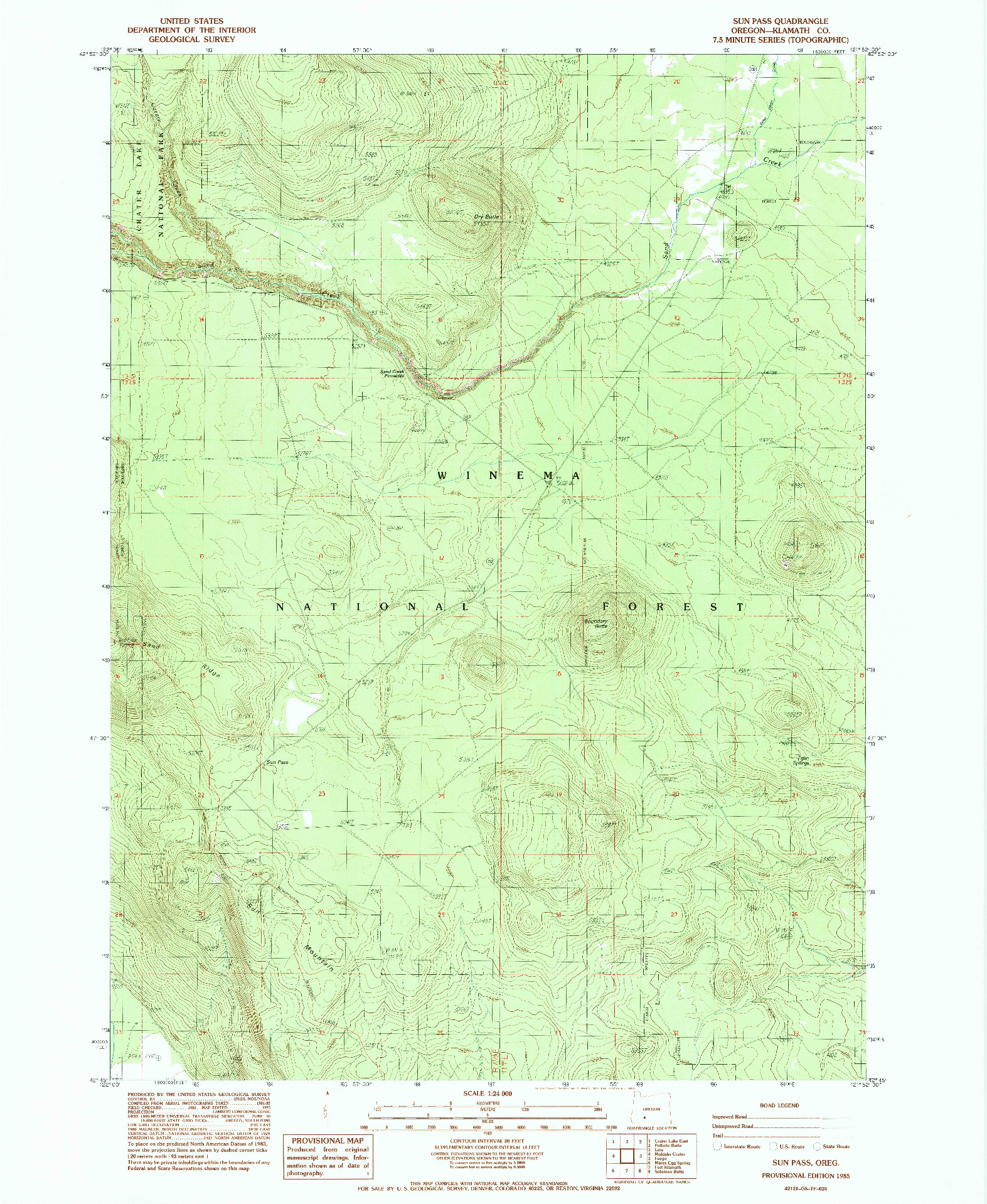 USGS 1:24000-SCALE QUADRANGLE FOR SUN PASS, OR 1985