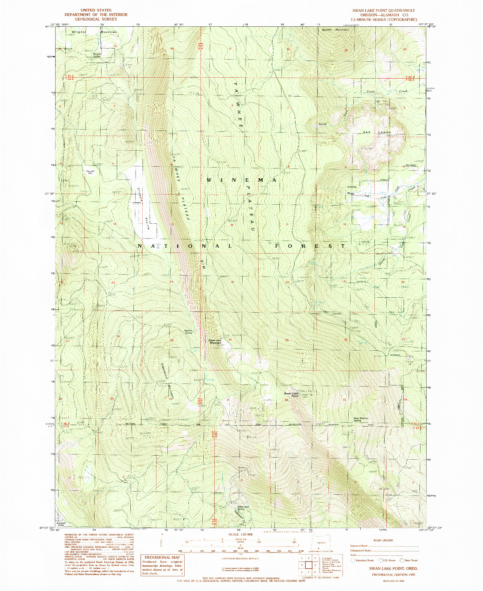 USGS 1:24000-SCALE QUADRANGLE FOR SWAN LAKE POINT, OR 1985