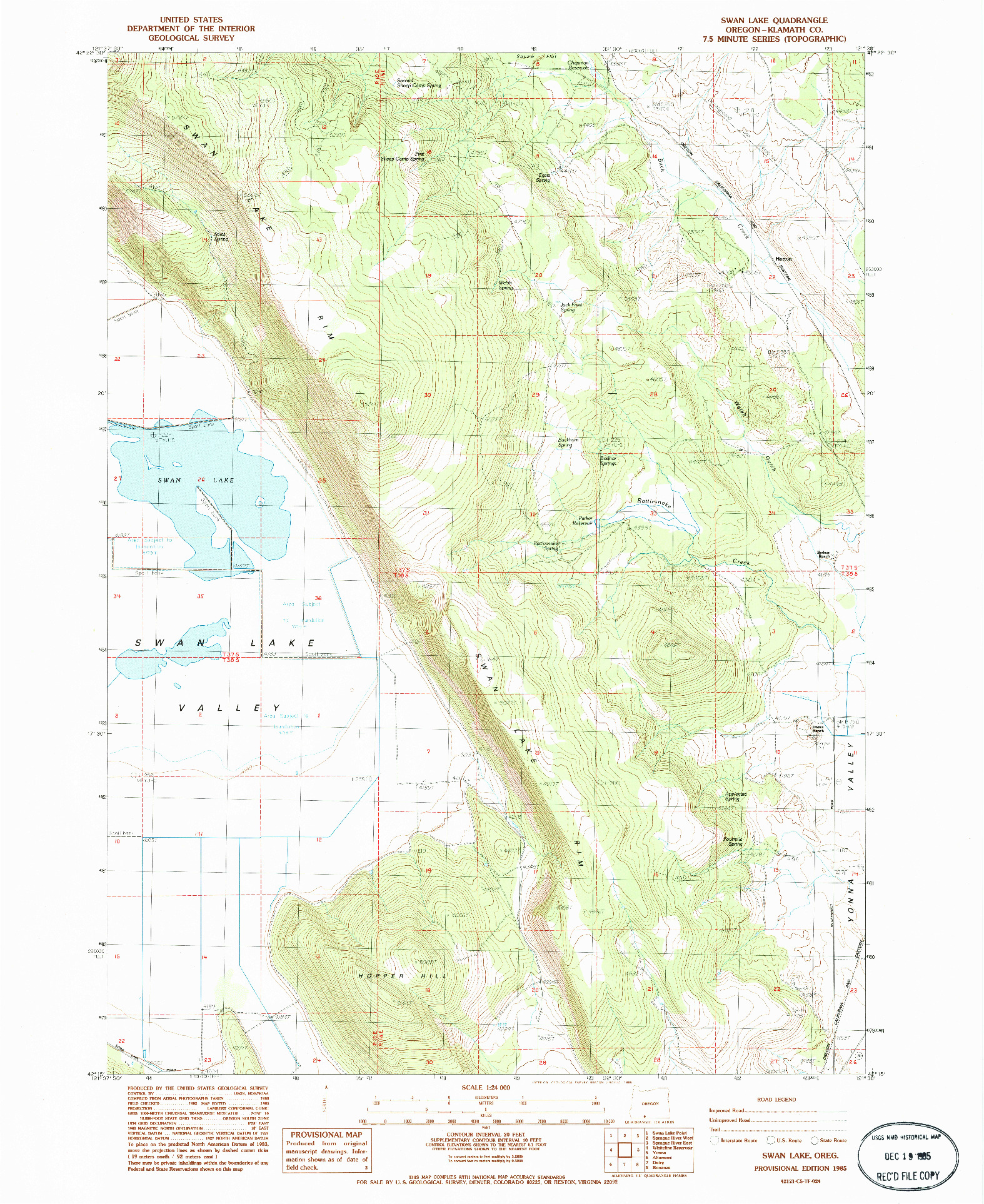 USGS 1:24000-SCALE QUADRANGLE FOR SWAN LAKE, OR 1985
