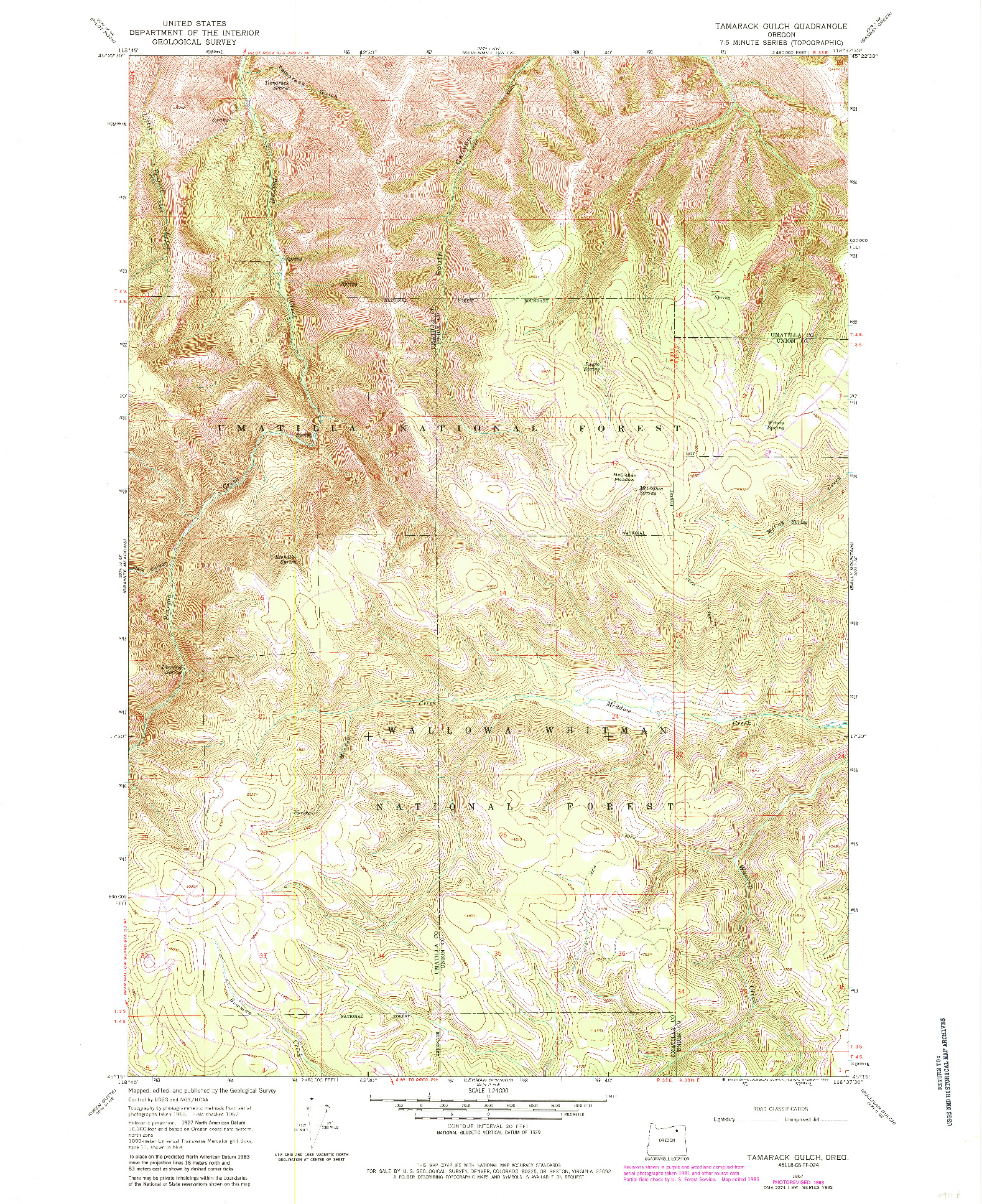 USGS 1:24000-SCALE QUADRANGLE FOR TAMARACK GULCH, OR 1967