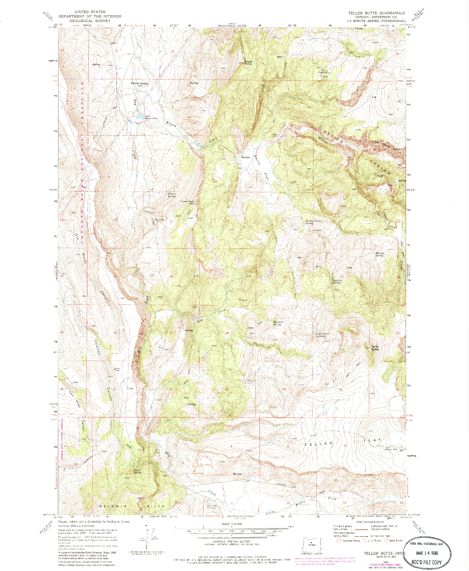 USGS 1:24000-SCALE QUADRANGLE FOR TELLER BUTTE, OR 1969