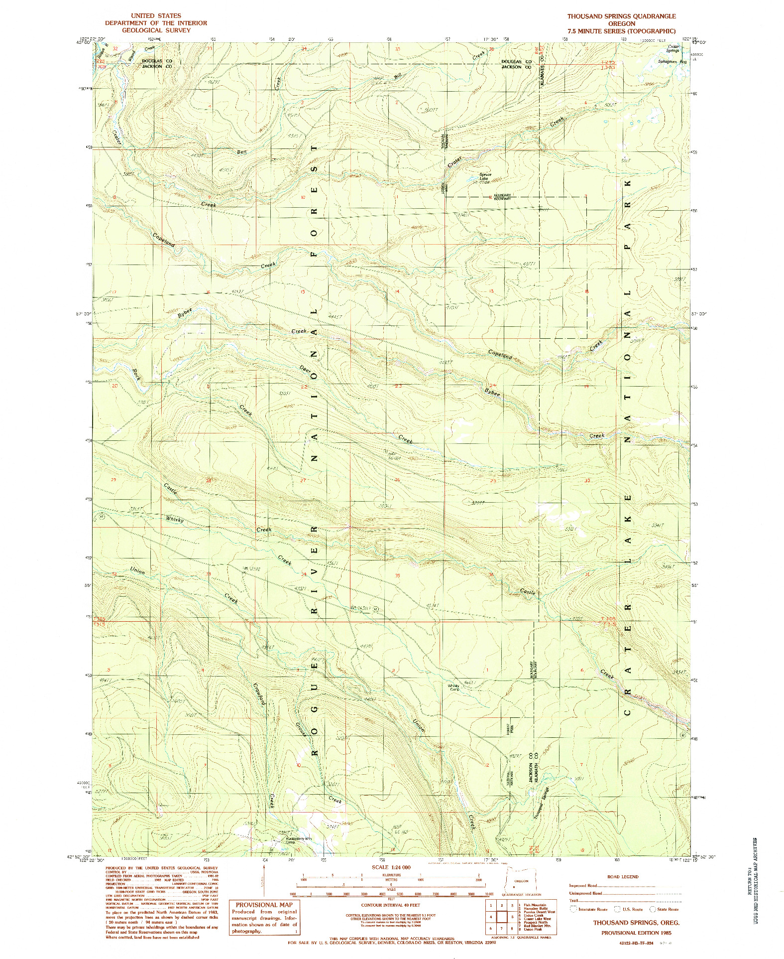 USGS 1:24000-SCALE QUADRANGLE FOR THOUSAND SPRINGS, OR 1985